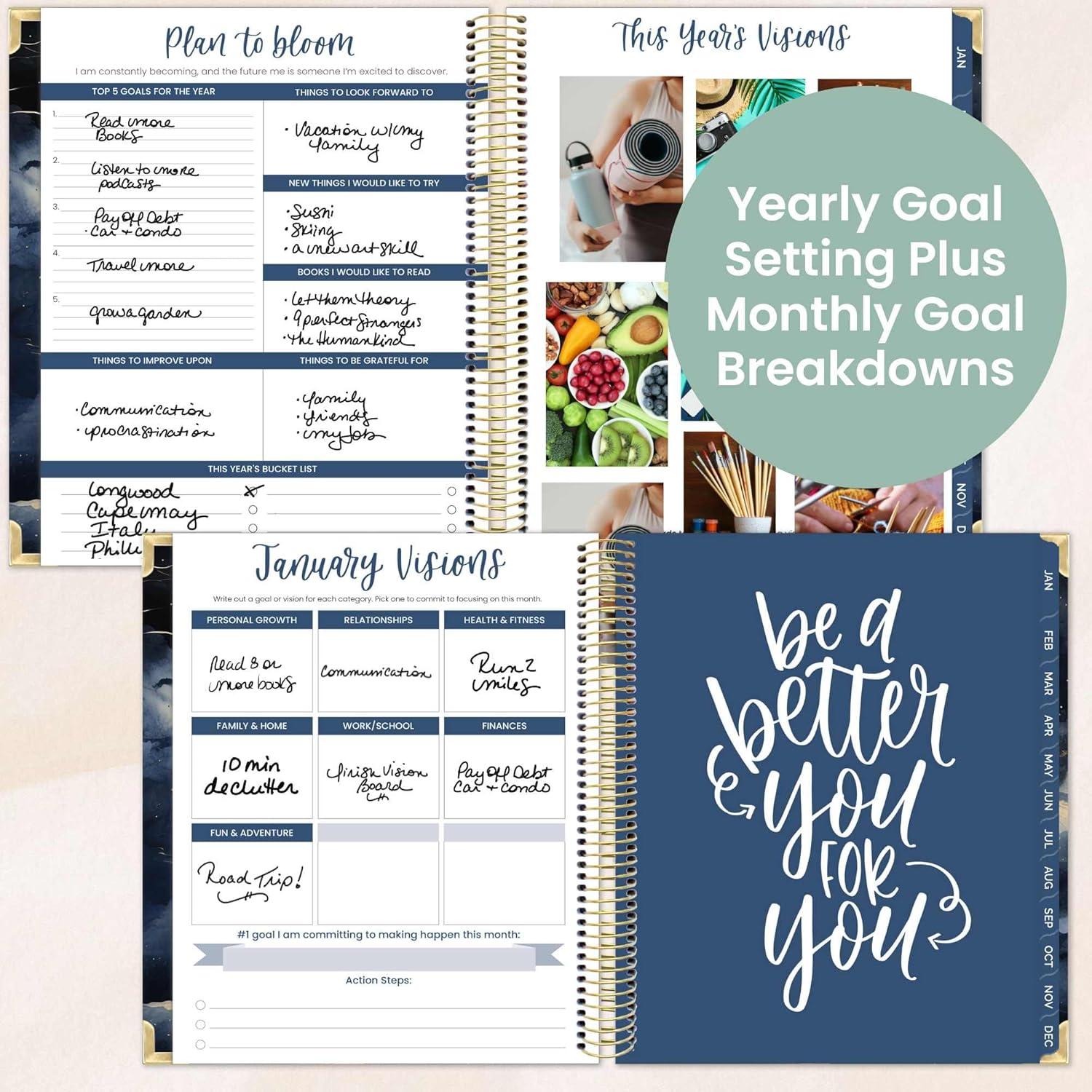 image:imagebloom daily planners 2026 Hardcover Calendar Year Goal amp Vision Planner January to December Monthly amp Weekly Agenda Organizer 75 x 9 Beige BouquetMidnight Sky