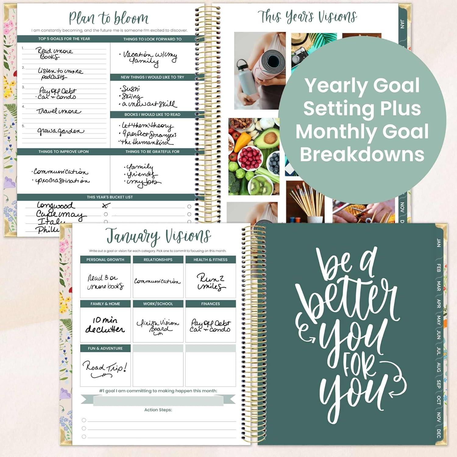 image:imagebloom daily planners 2026 Hardcover Calendar Year Goal amp Vision Planner January to December Monthly amp Weekly Agenda Organizer 75 x 9 Beige BouquetGarden Party