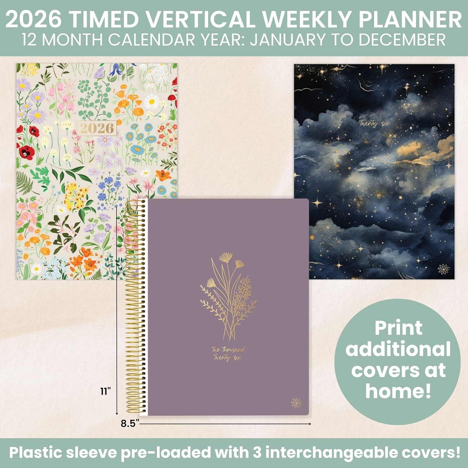 image:imagebloom daily planners 2026 Hourly Appointment Planner January to December 85 x 11 Timed Vertical Weekly Planner with Time Slots Monthly Views Interchangeable Cover
