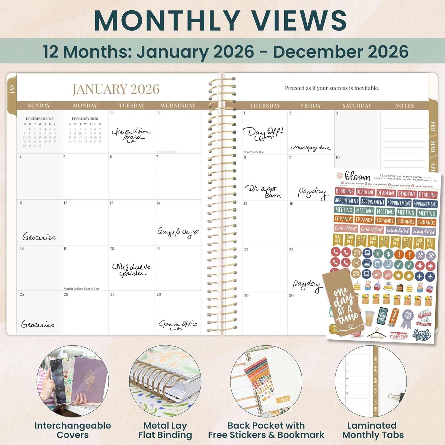 image:imagebloom daily planners 2026 Hourly Appointment Planner January to December 85 x 11 Timed Vertical Weekly Planner with Time Slots Monthly Views Interchangeable Cover