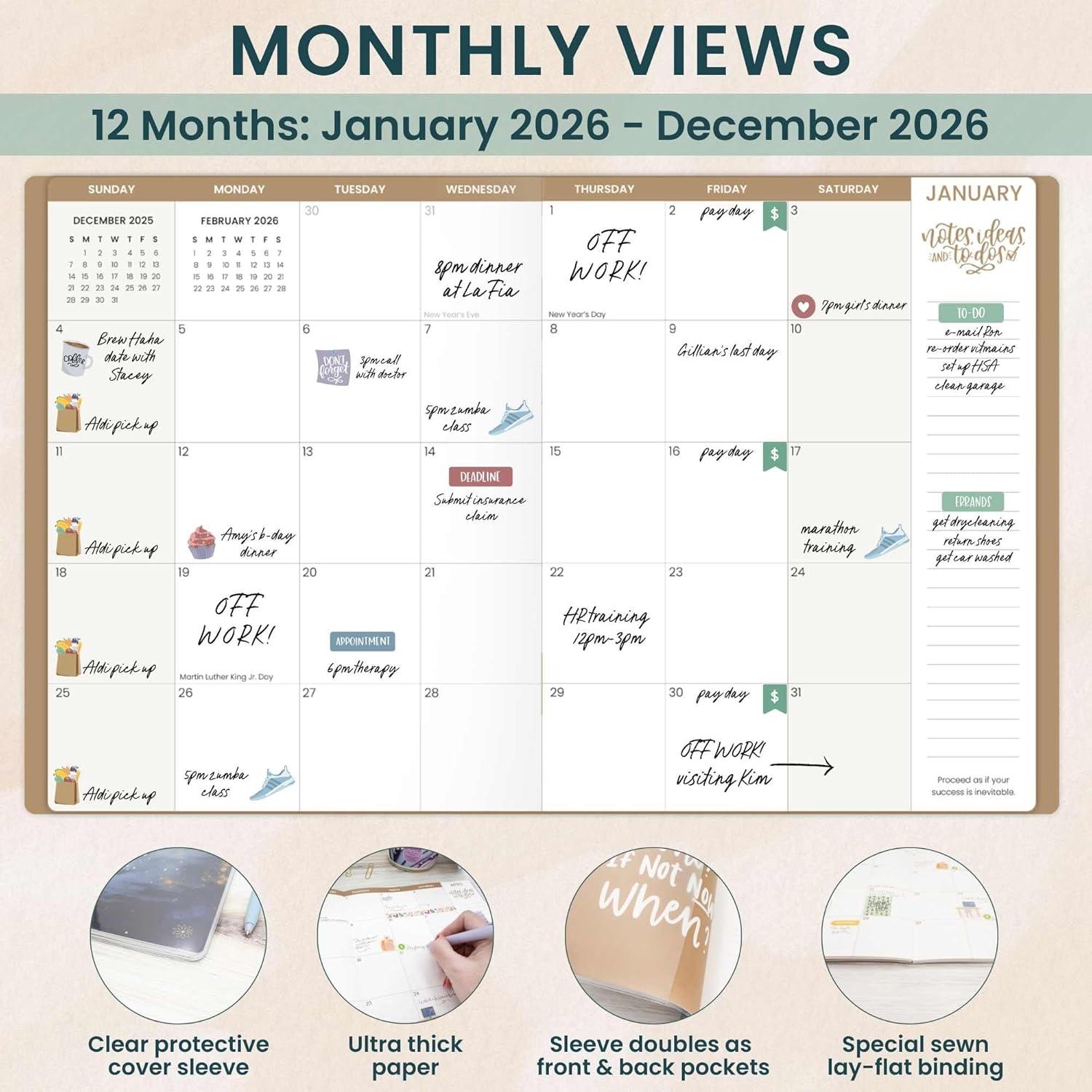 image:imagebloom daily planners 2026 Monthly Planner Calendar Book January 2026 December 2026 Large 9 x 12 Floral Agenda Schedule Organizer Gold Floral StampNavy Blue