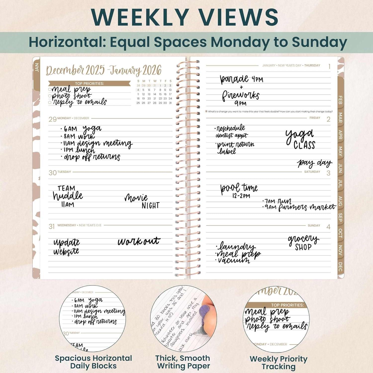 image:imagebloom daily planners 2026 Planner January December Calendar Year Organizer 55 x 825 Weekly amp Monthly Agenda Book with Stickers amp Bookmark Brilliant BrushstrokesTan Leopard