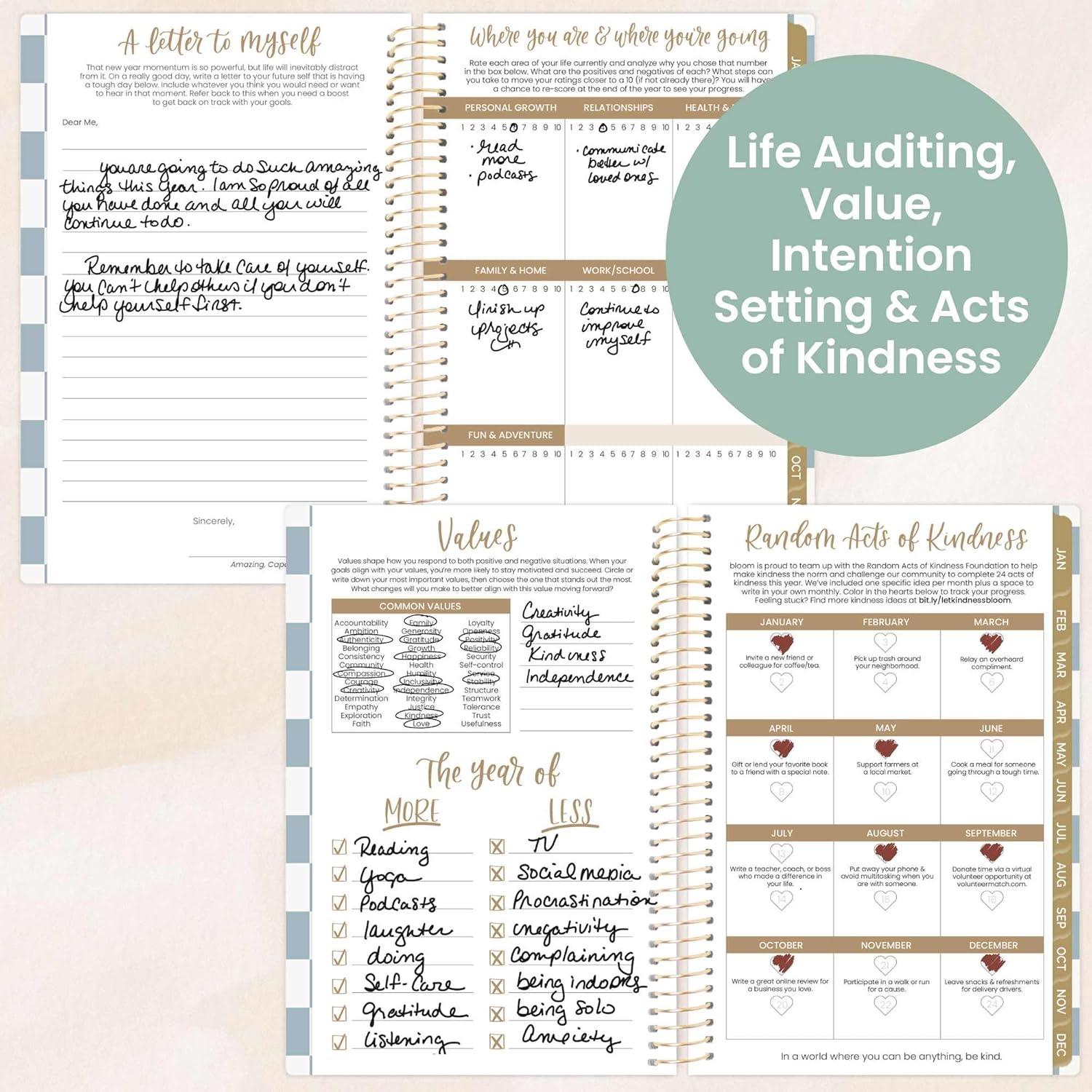 image:imagebloom daily planners 2026 Planner January December Calendar Year Organizer 55 x 825 Weekly amp Monthly Agenda Book with Stickers amp Bookmark Brilliant BrushstrokesCheckered