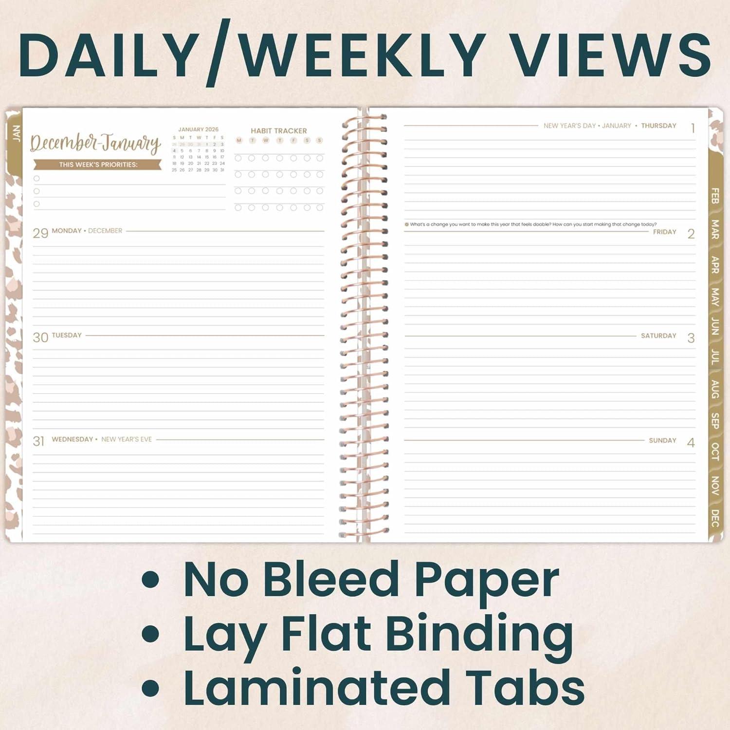 image:imagebloom daily planners 2026 Planner January December Calendar Year Organizer 55 x 825 Weekly amp Monthly Agenda Book with Stickers amp Bookmark Brilliant BrushstrokesTan Leopard