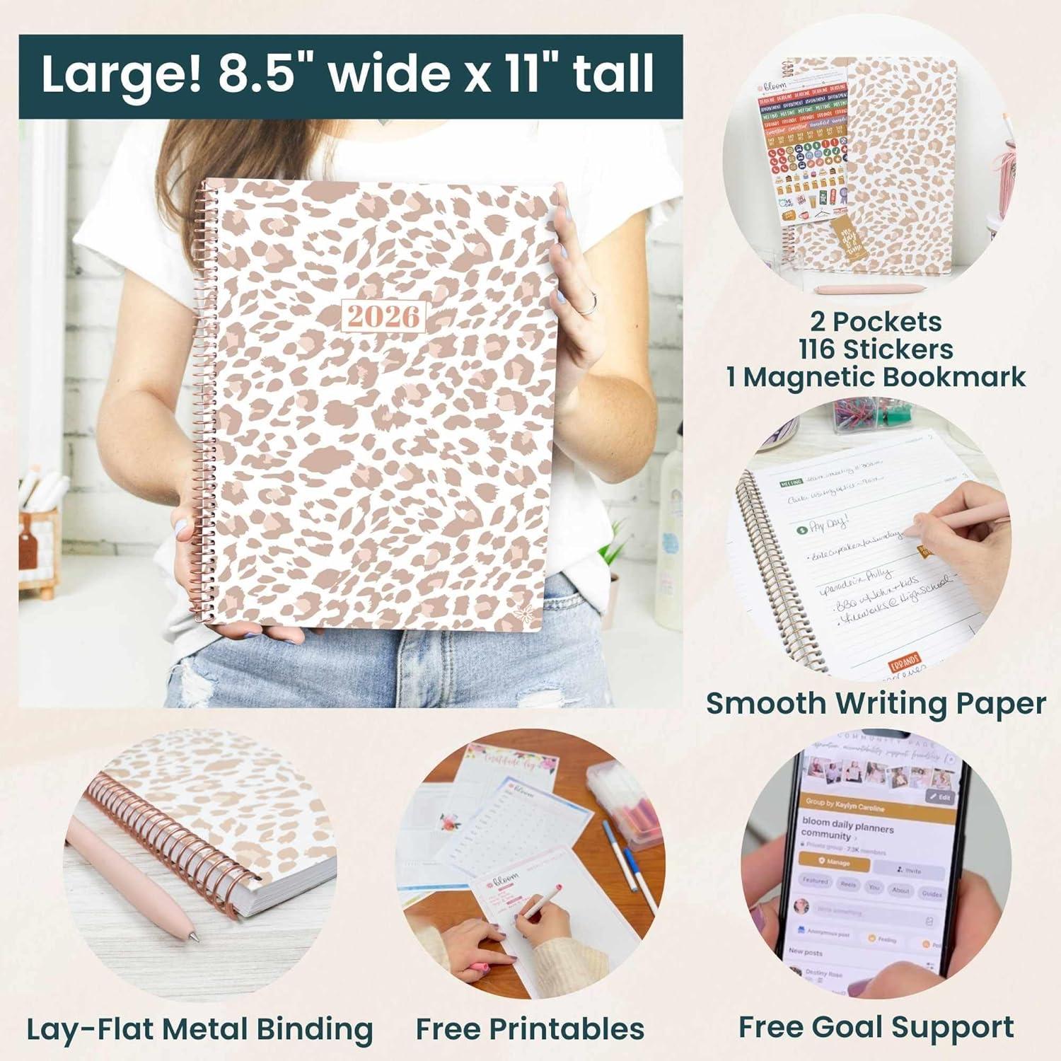 image:imagebloom daily planners 2026 Planner January December Calendar Year Organizer 55 x 825 Weekly amp Monthly Agenda Book with Stickers amp Bookmark Brilliant BrushstrokesTan Leopard
