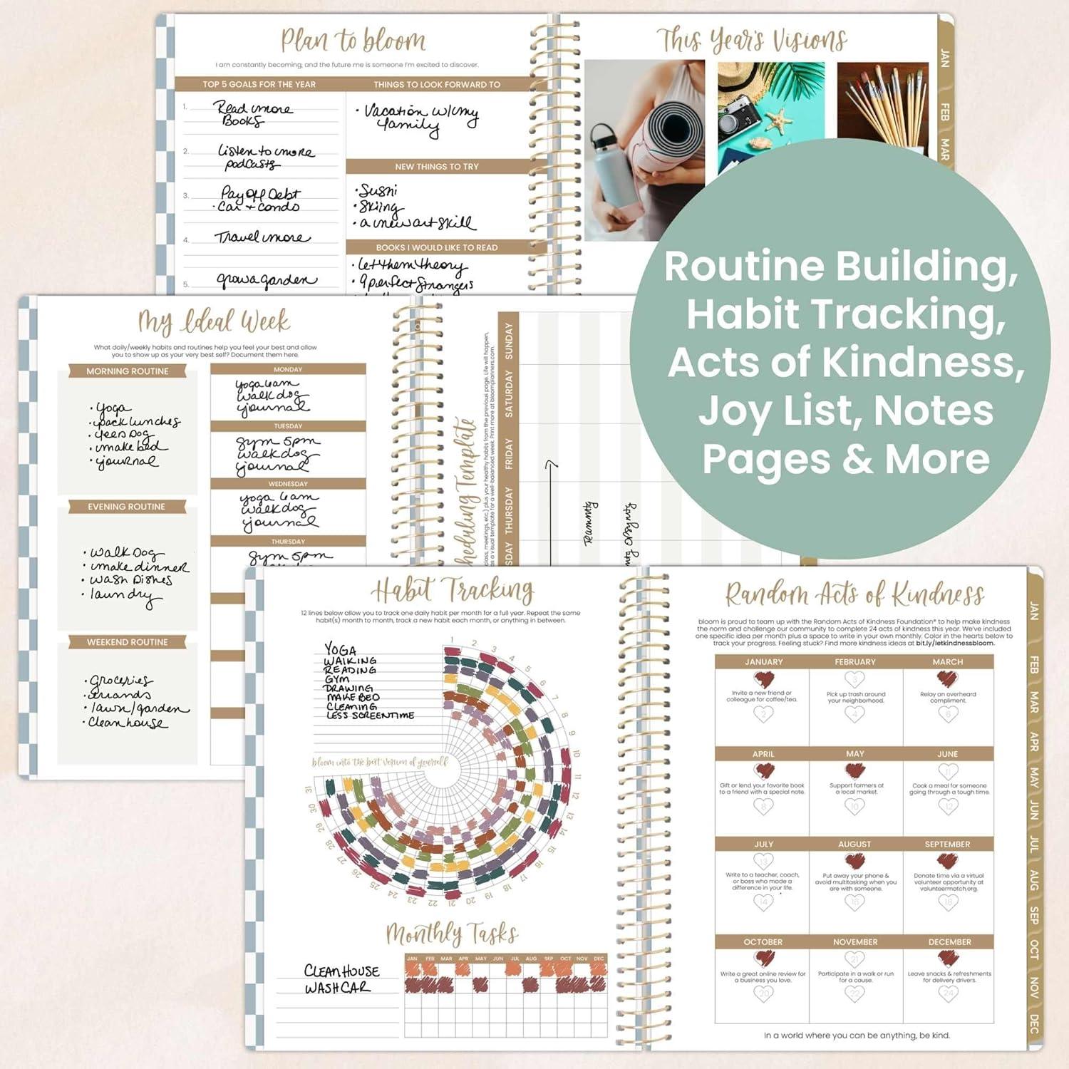 image:imagebloom daily planners 2026 Planner January December Calendar Year Organizer 55 x 825 Weekly amp Monthly Agenda Book with Stickers amp Bookmark Brilliant BrushstrokesCheckered