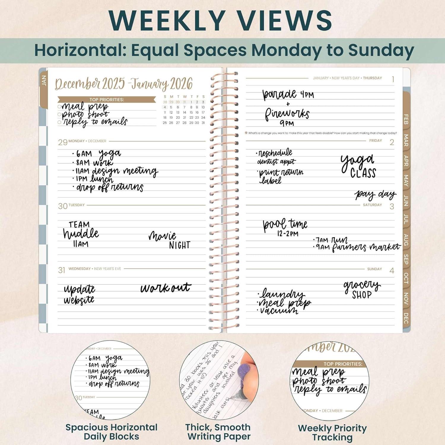 image:imagebloom daily planners 2026 Planner January December Calendar Year Organizer 55 x 825 Weekly amp Monthly Agenda Book with Stickers amp Bookmark Brilliant BrushstrokesCheckered