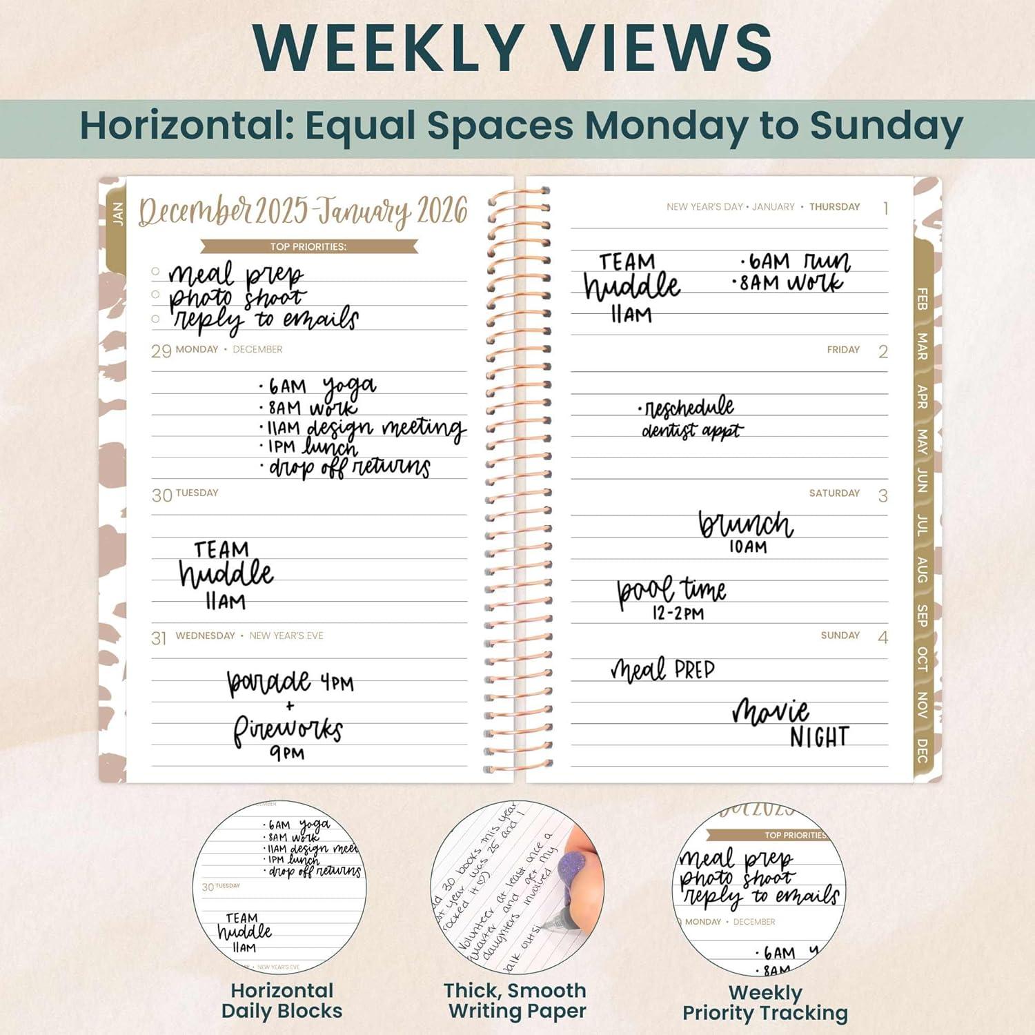 image:imagebloom daily planners 2026 Planner January December Calendar Year Organizer 55 x 825 Weekly amp Monthly Agenda Book with Stickers amp Bookmark Brilliant BrushstrokesTan Leopard