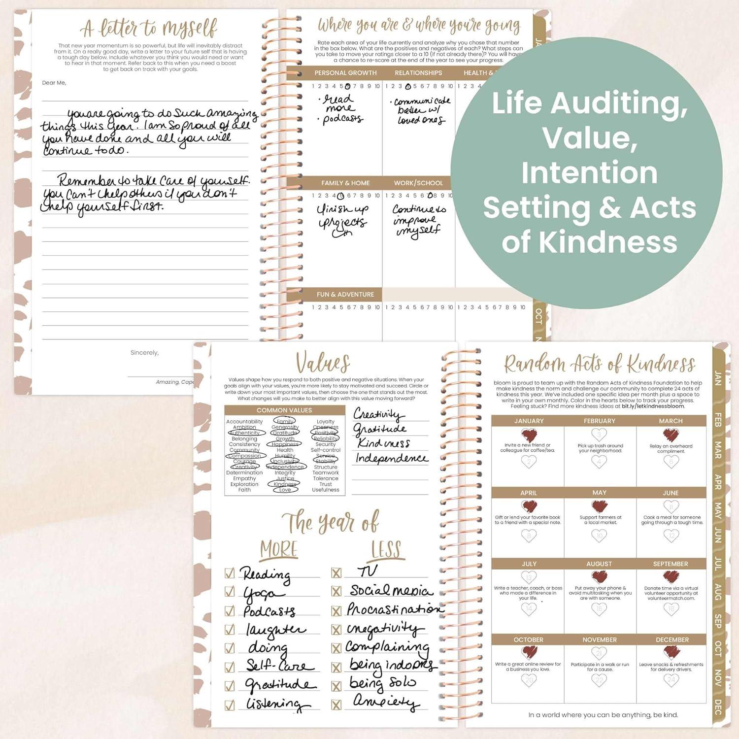 image:imagebloom daily planners 2026 Planner January December Calendar Year Organizer 55 x 825 Weekly amp Monthly Agenda Book with Stickers amp Bookmark Brilliant BrushstrokesTan Leopard