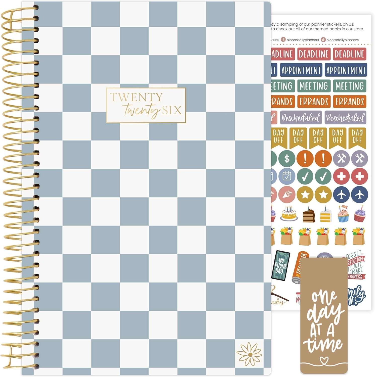image:imagebloom daily planners 2026 Planner January December Calendar Year Organizer 55 x 825 Weekly amp Monthly Agenda Book with Stickers amp Bookmark Brilliant BrushstrokesCheckered