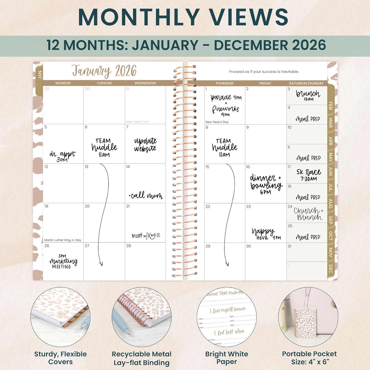 image:imagebloom daily planners 2026 Planner January December Calendar Year Organizer 55 x 825 Weekly amp Monthly Agenda Book with Stickers amp Bookmark Brilliant BrushstrokesTan Leopard
