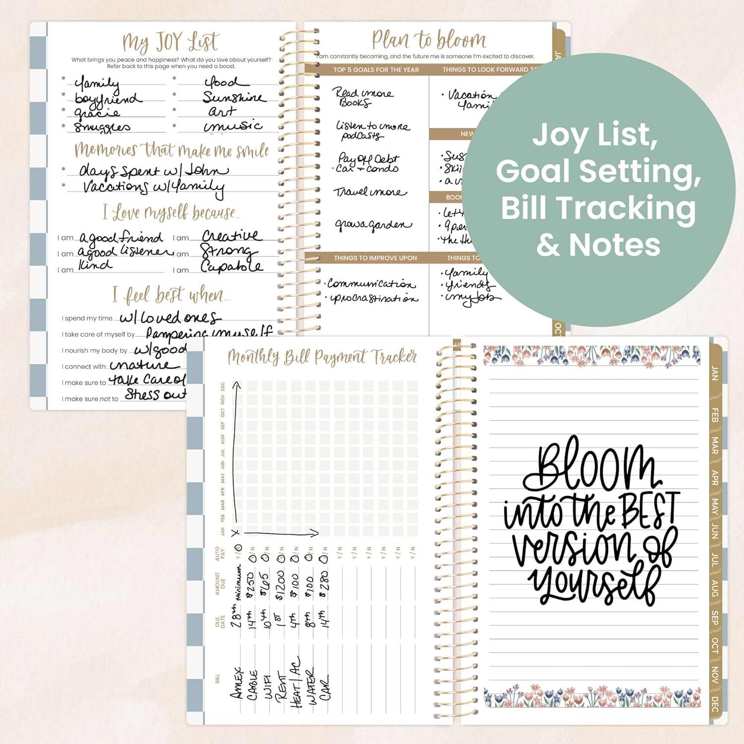 image:imagebloom daily planners 2026 Planner January December Calendar Year Organizer 55 x 825 Weekly amp Monthly Agenda Book with Stickers amp Bookmark Brilliant BrushstrokesCheckered