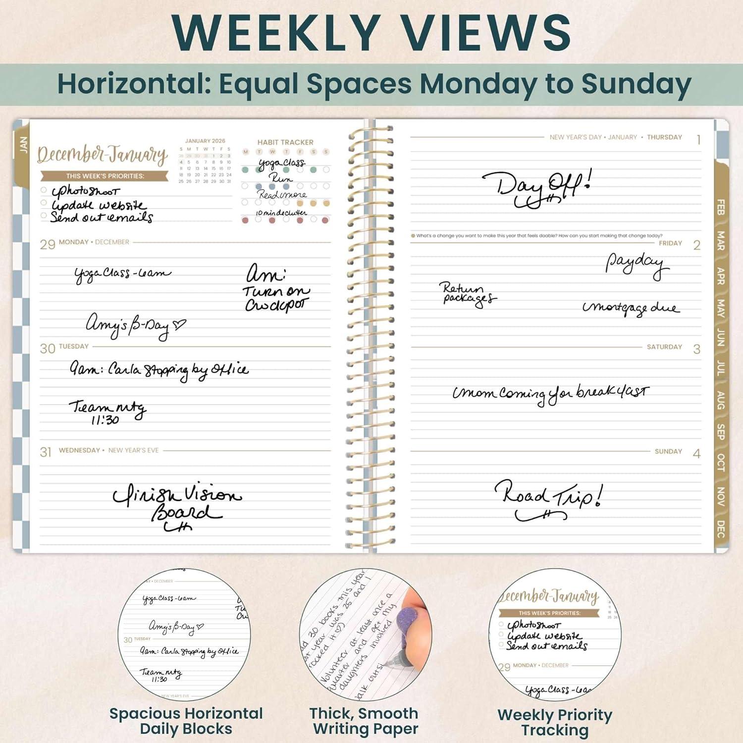 image:imagebloom daily planners 2026 Planner January December Calendar Year Organizer 55 x 825 Weekly amp Monthly Agenda Book with Stickers amp Bookmark Brilliant BrushstrokesCheckered