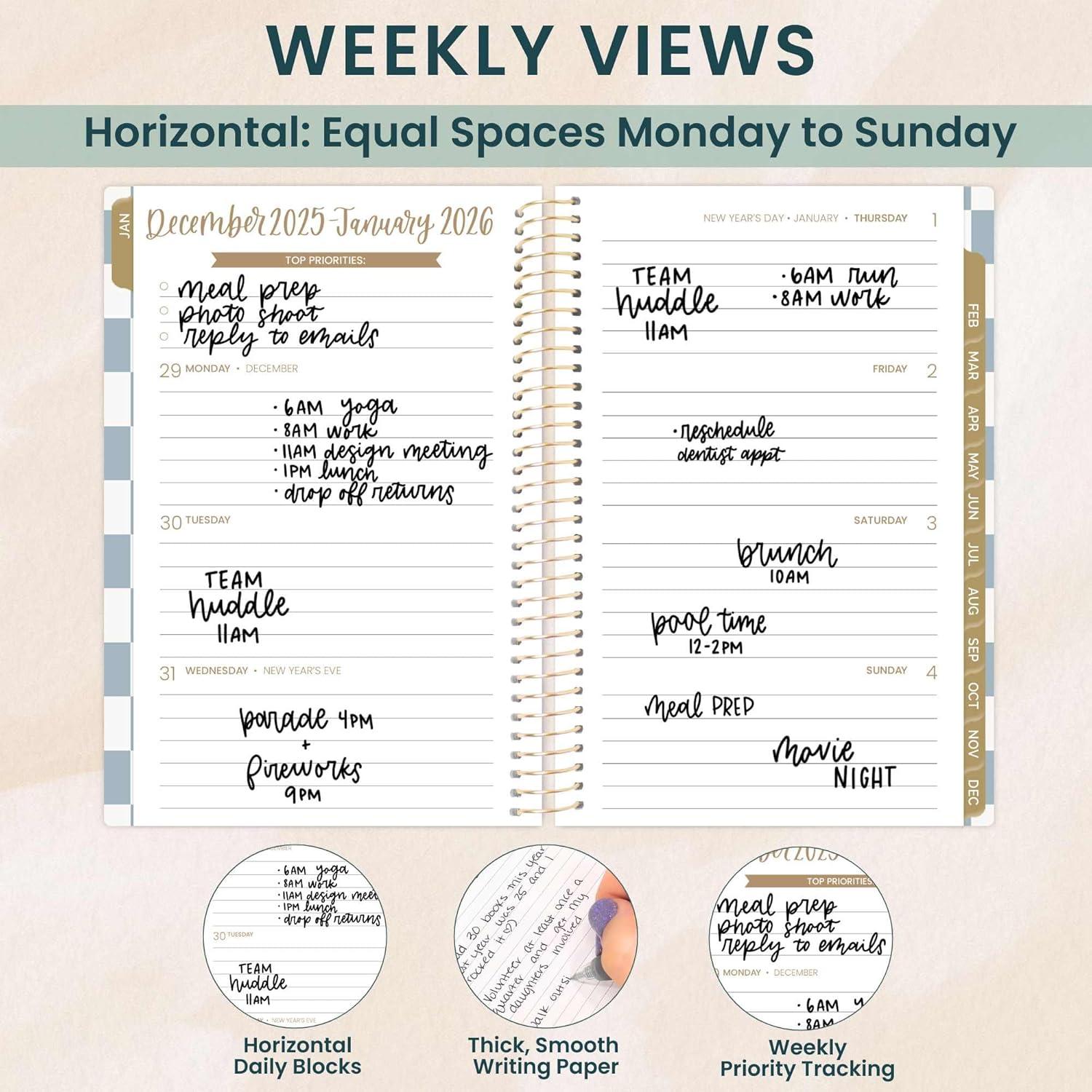 image:imagebloom daily planners 2026 Planner January December Calendar Year Organizer 55 x 825 Weekly amp Monthly Agenda Book with Stickers amp Bookmark Brilliant BrushstrokesCheckered