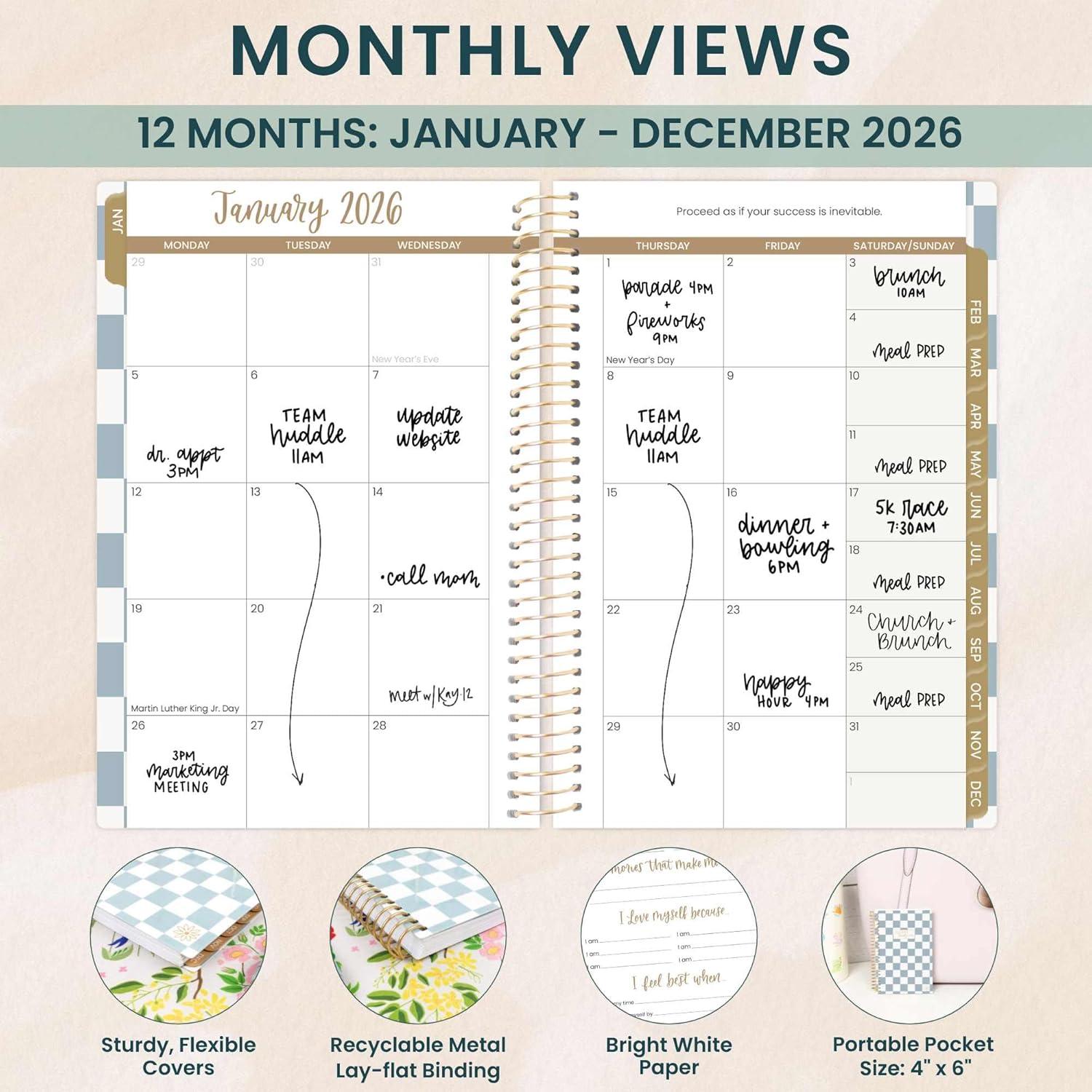image:imagebloom daily planners 2026 Planner January December Calendar Year Organizer 55 x 825 Weekly amp Monthly Agenda Book with Stickers amp Bookmark Brilliant BrushstrokesCheckered