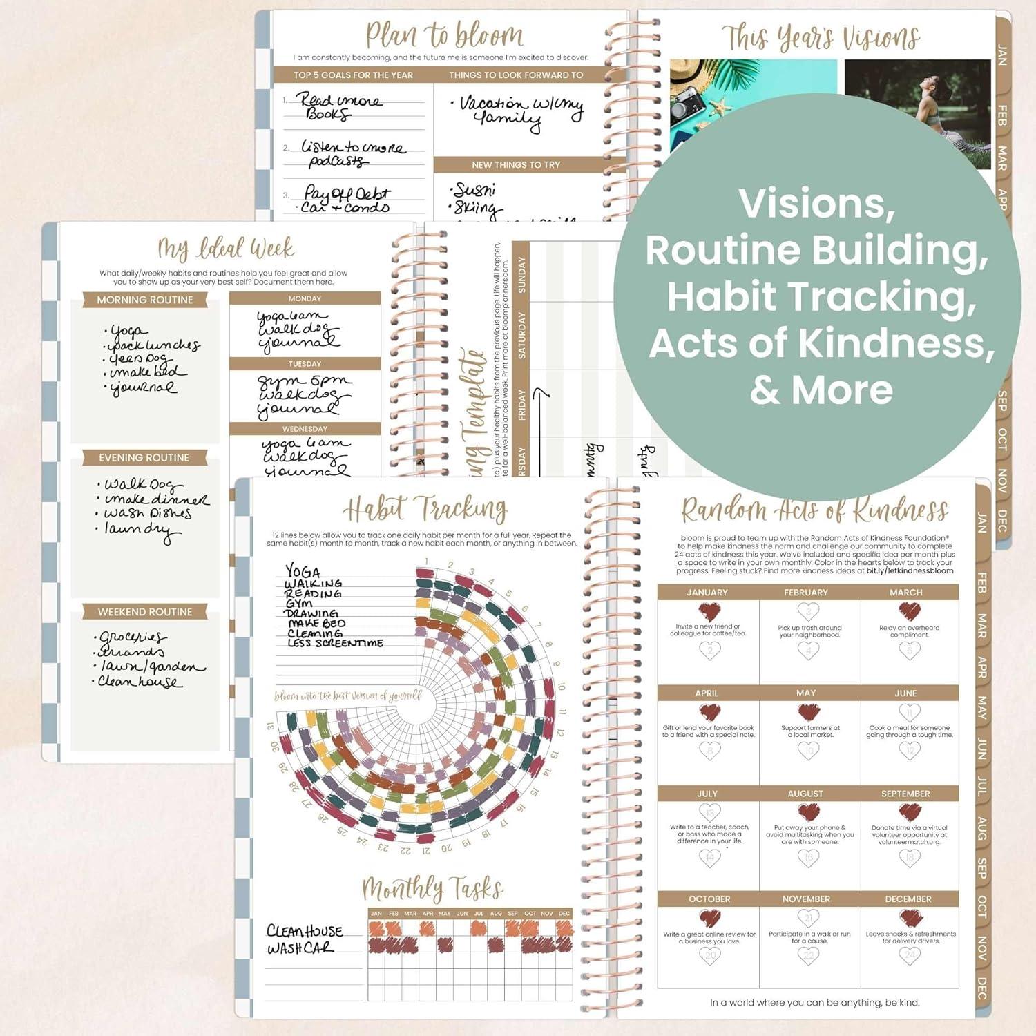 image:imagebloom daily planners 2026 Planner January December Calendar Year Organizer 55 x 825 Weekly amp Monthly Agenda Book with Stickers amp Bookmark Brilliant BrushstrokesCheckered