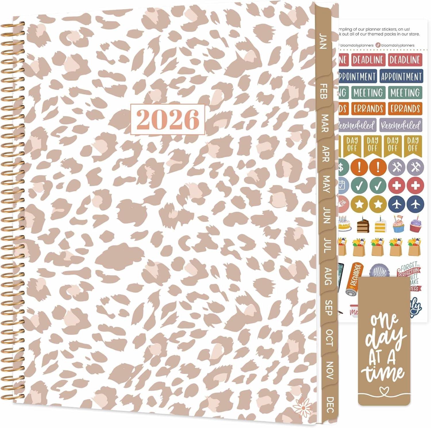 image:imagebloom daily planners 2026 Planner January December Calendar Year Organizer 55 x 825 Weekly amp Monthly Agenda Book with Stickers amp Bookmark Brilliant BrushstrokesTan Leopard