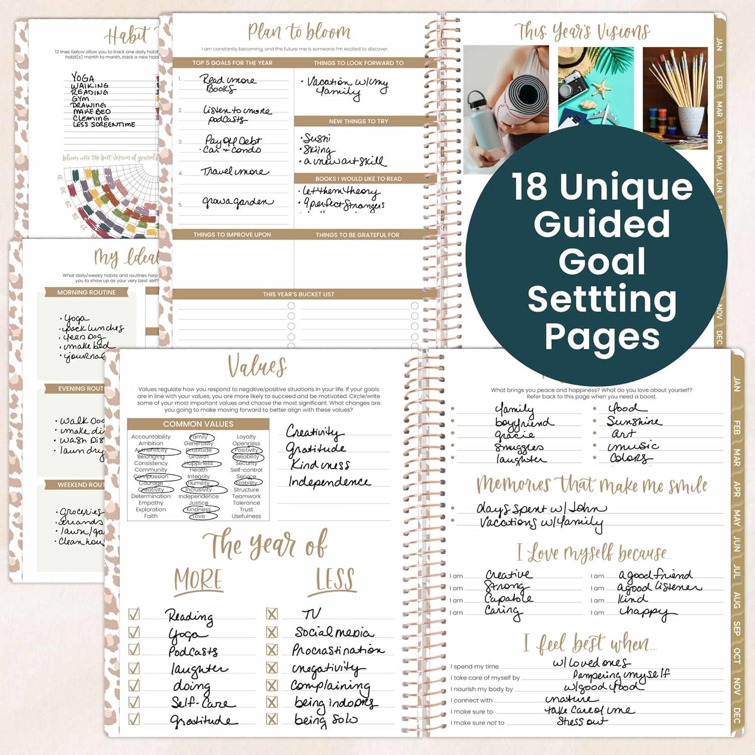 image:imagebloom daily planners 2026 Planner January December Calendar Year Organizer 55 x 825 Weekly amp Monthly Agenda Book with Stickers amp Bookmark Brilliant BrushstrokesTan Leopard