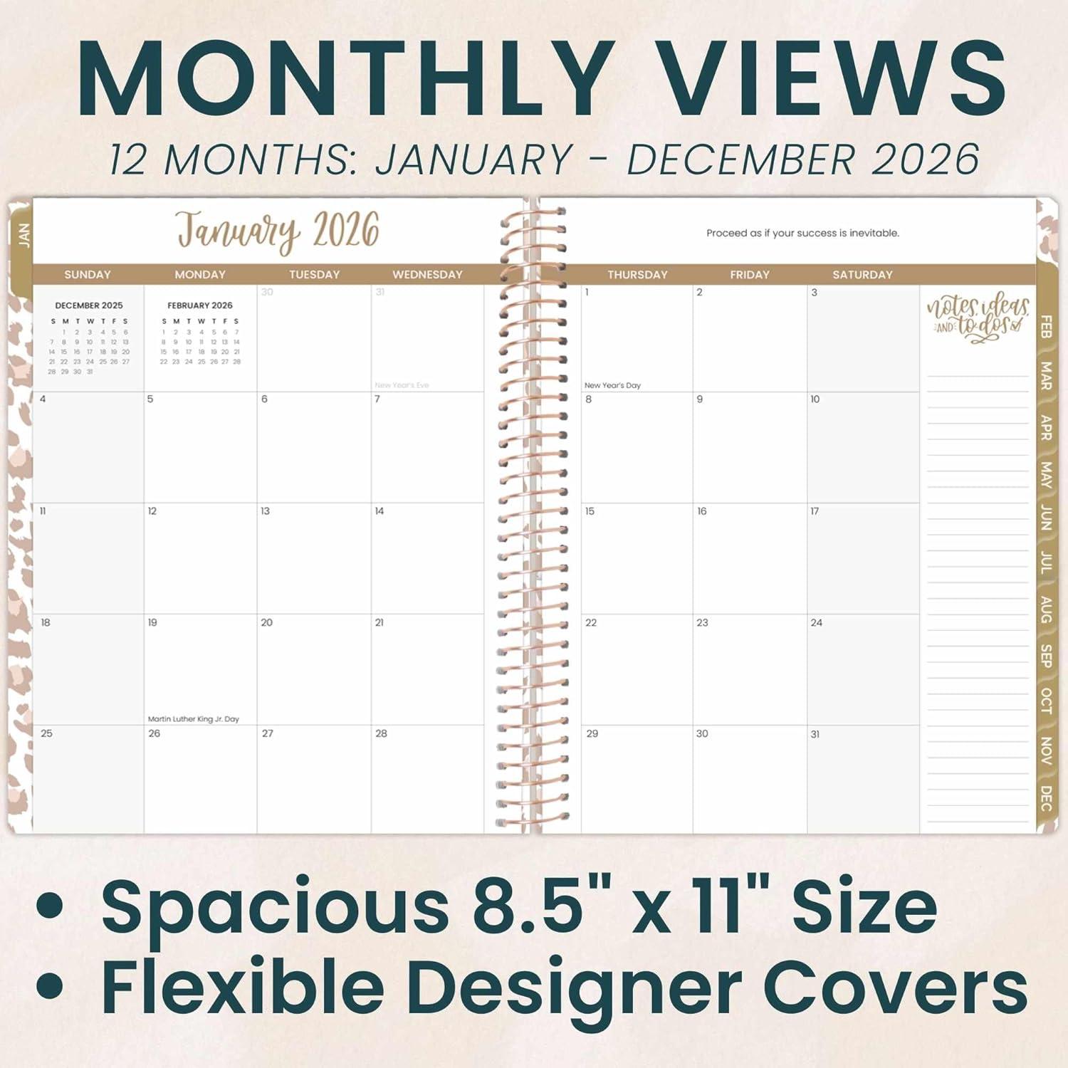 image:imagebloom daily planners 2026 Planner January December Calendar Year Organizer 55 x 825 Weekly amp Monthly Agenda Book with Stickers amp Bookmark Brilliant BrushstrokesTan Leopard