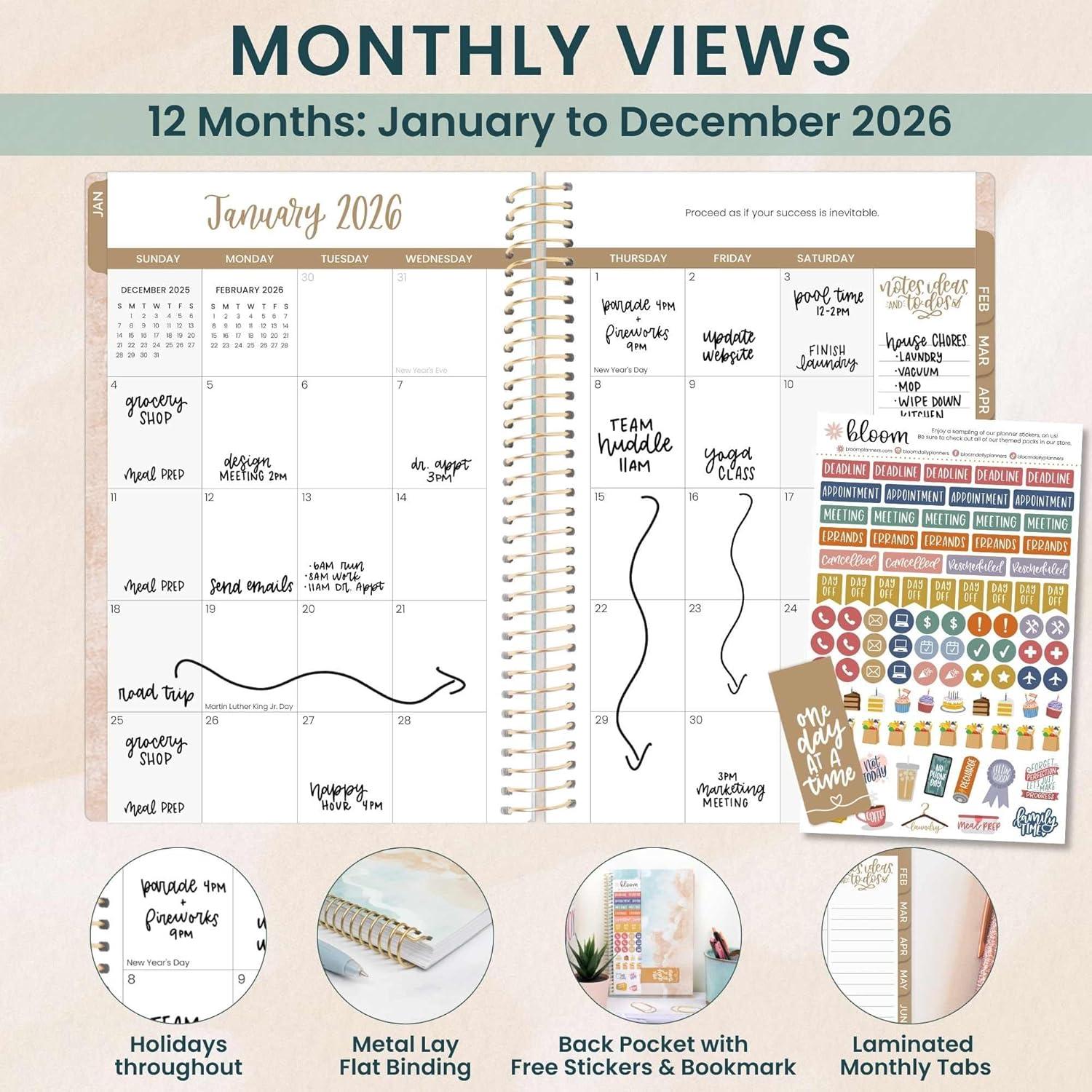 image:imagebloom daily planners 2026 Planner January December Calendar Year Organizer 55 x 825 Weekly amp Monthly Agenda Book with Stickers amp Bookmark Mystical MountainsOcean Oasis