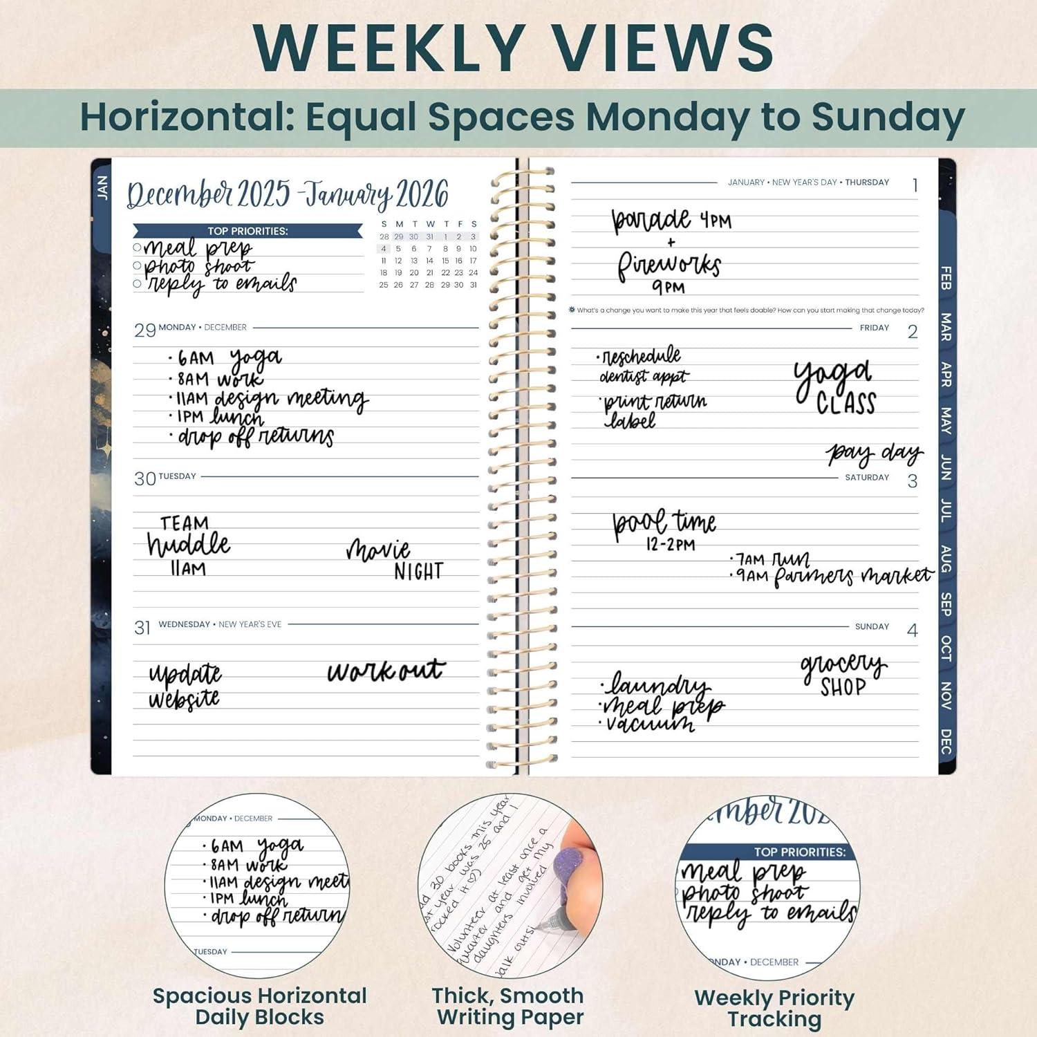 image:imagebloom daily planners 2026 Planner January to December 85 x 11 Weekly amp Monthly Dated Agenda Organizer Book with Stickers amp Tabs Flexible Soft Cover Good Things Are ComingMidnight Sky