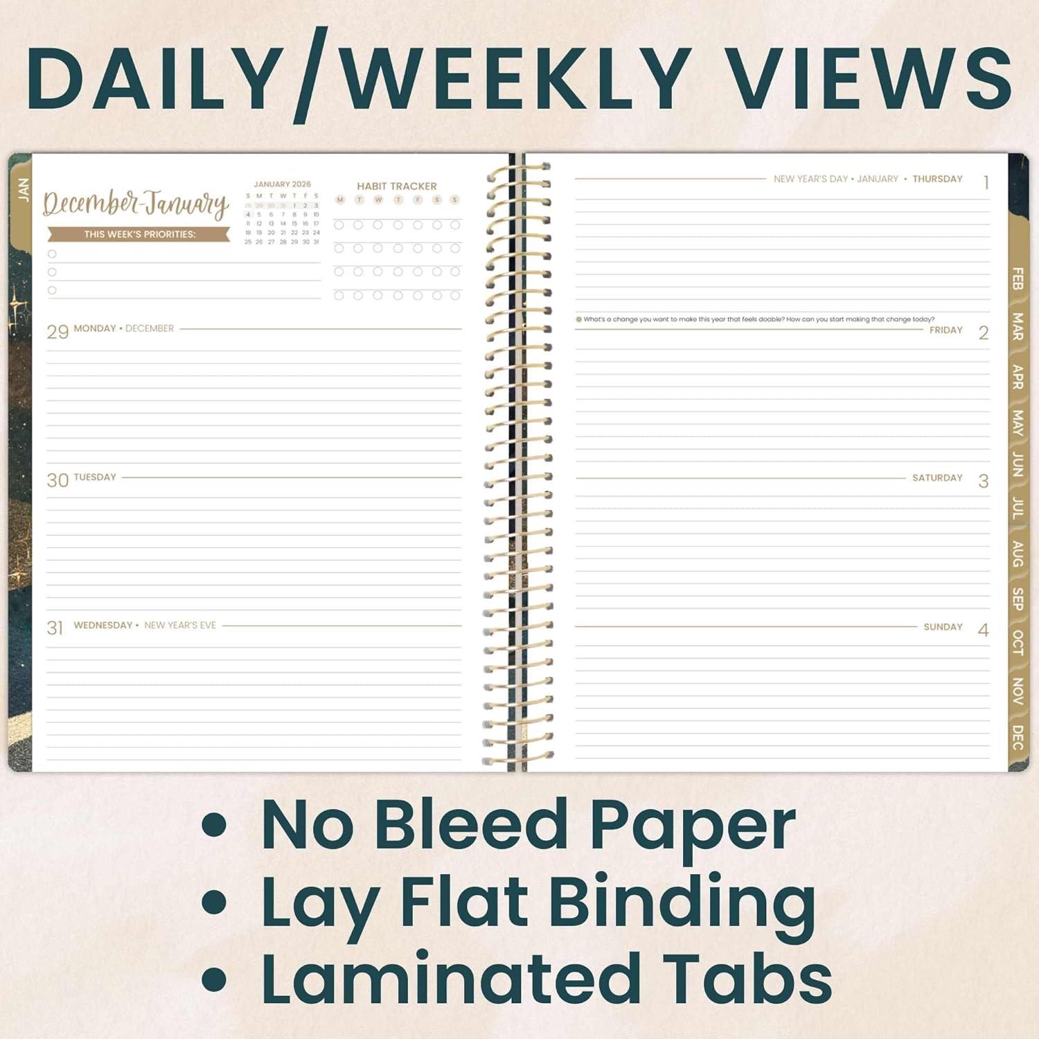 image:imagebloom daily planners 2026 Planner January to December 85 x 11 Weekly amp Monthly Dated Agenda Organizer Book with Stickers amp Tabs Flexible Soft Cover Good Things Are ComingCelestial Skies