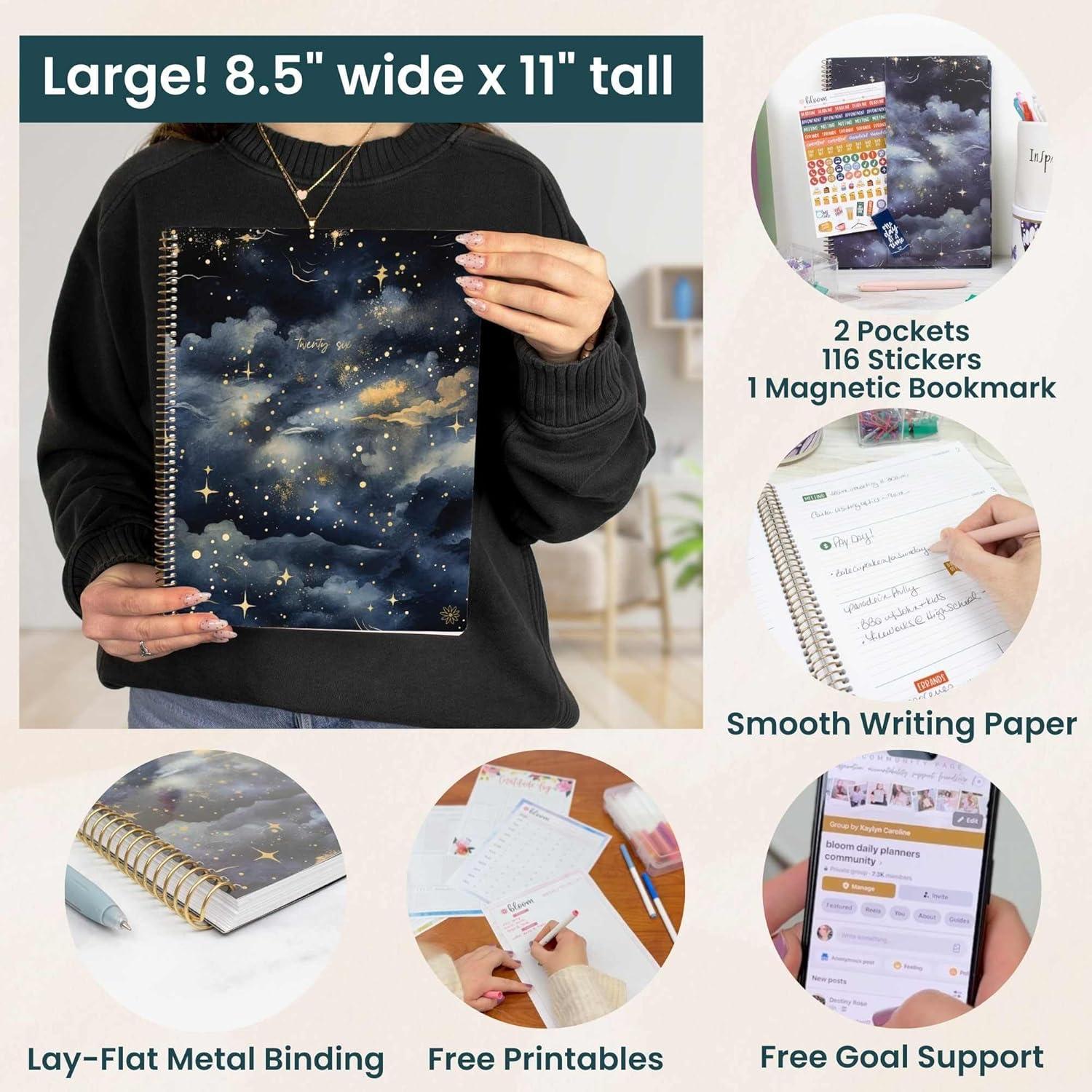 image:imagebloom daily planners 2026 Planner January to December 85 x 11 Weekly amp Monthly Dated Agenda Organizer Book with Stickers amp Tabs Flexible Soft Cover Good Things Are ComingMidnight Sky