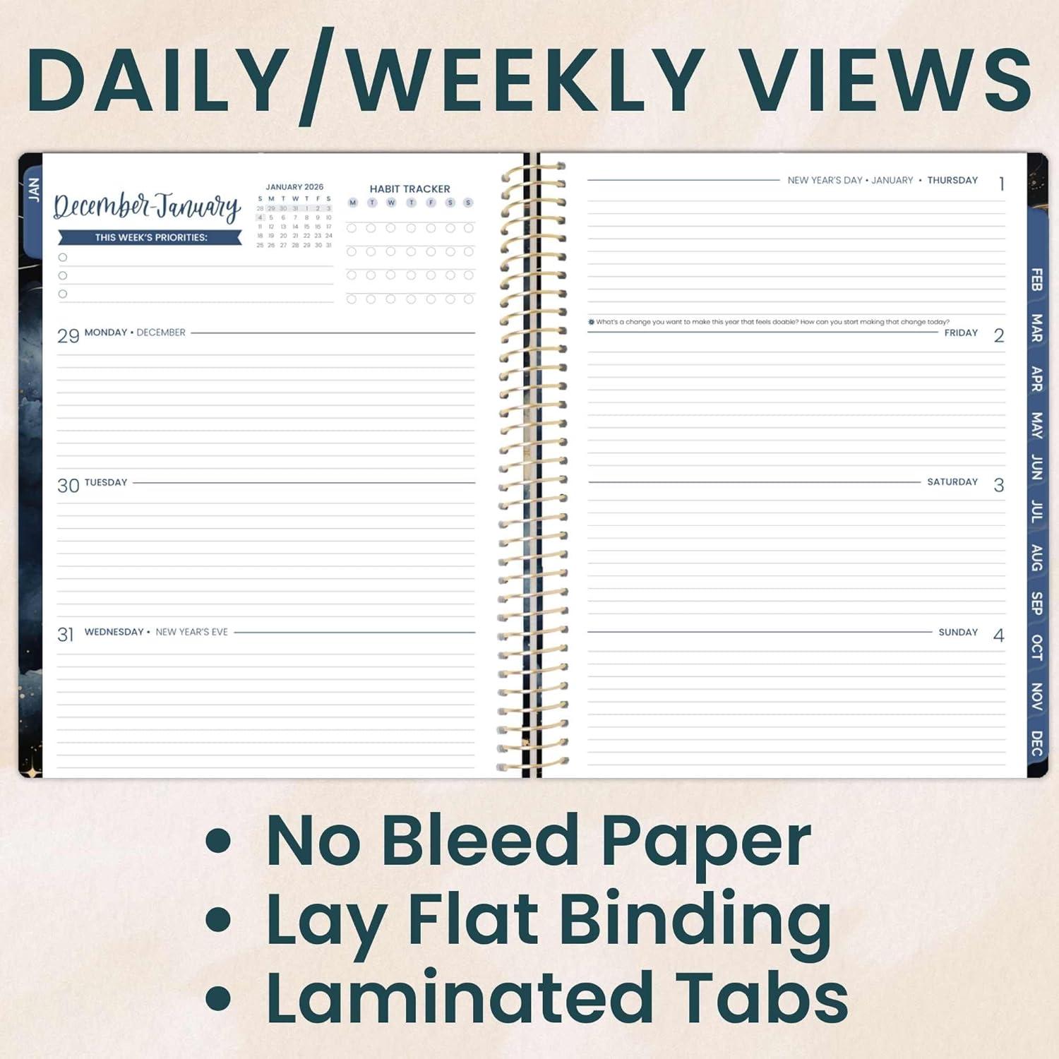 image:imagebloom daily planners 2026 Planner January to December 85 x 11 Weekly amp Monthly Dated Agenda Organizer Book with Stickers amp Tabs Flexible Soft Cover Good Things Are ComingMidnight Sky