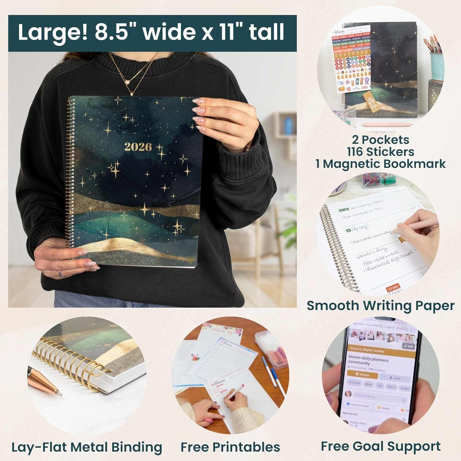 image:imagebloom daily planners 2026 Planner January to December 85 x 11 Weekly amp Monthly Dated Agenda Organizer Book with Stickers amp Tabs Flexible Soft Cover Good Things Are ComingCelestial Skies