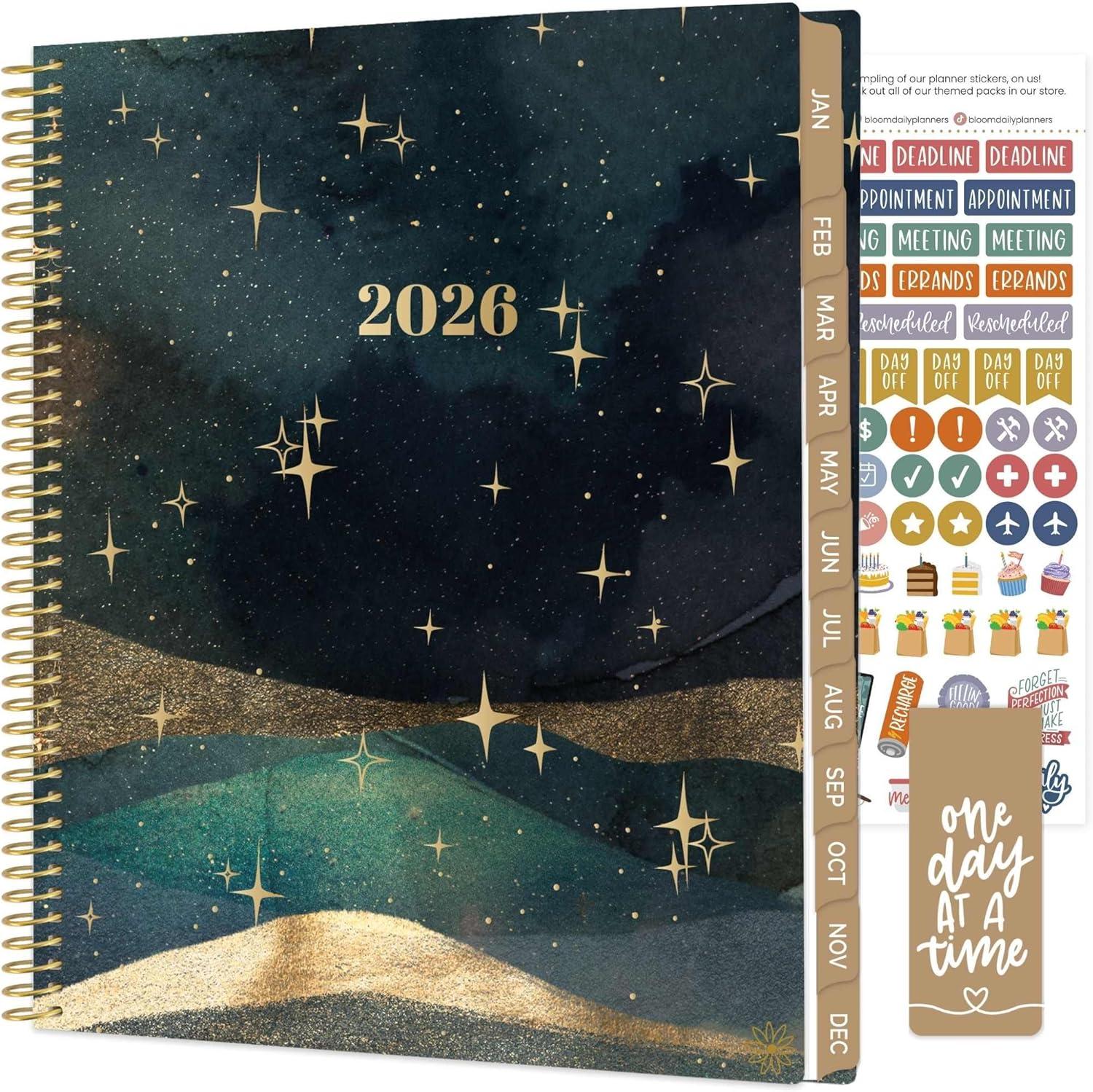 image:imagebloom daily planners 2026 Planner January to December 85 x 11 Weekly amp Monthly Dated Agenda Organizer Book with Stickers amp Tabs Flexible Soft Cover Good Things Are ComingCelestial Skies