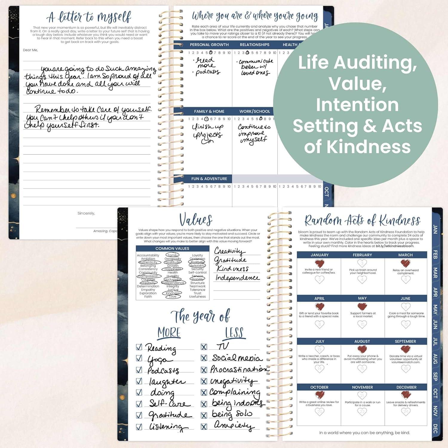 image:imagebloom daily planners 2026 Planner January to December 85 x 11 Weekly amp Monthly Dated Agenda Organizer Book with Stickers amp Tabs Flexible Soft Cover Good Things Are ComingMidnight Sky