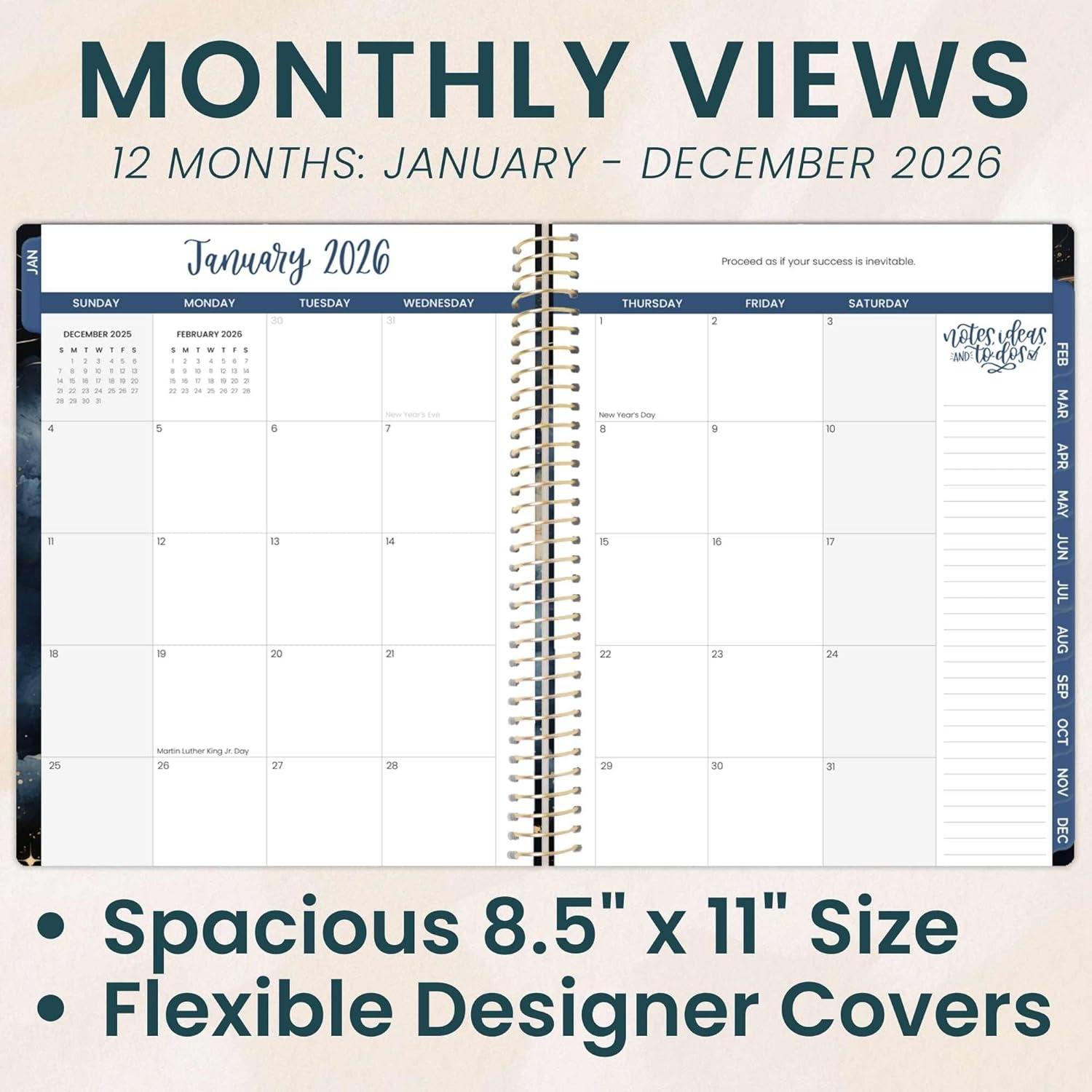 image:imagebloom daily planners 2026 Planner January to December 85 x 11 Weekly amp Monthly Dated Agenda Organizer Book with Stickers amp Tabs Flexible Soft Cover Good Things Are ComingMidnight Sky