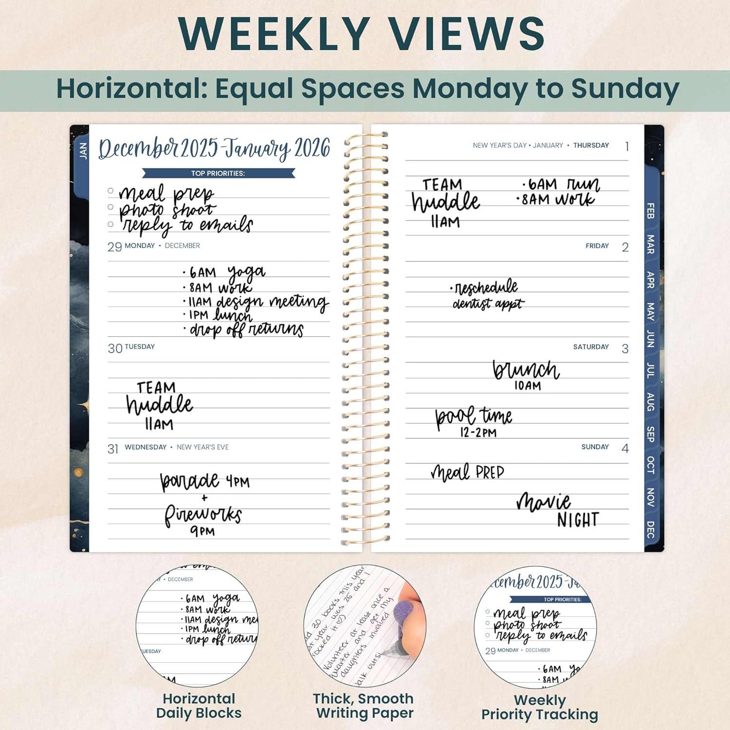image:imagebloom daily planners 2026 Planner January to December 85 x 11 Weekly amp Monthly Dated Agenda Organizer Book with Stickers amp Tabs Flexible Soft Cover Good Things Are ComingMidnight Sky