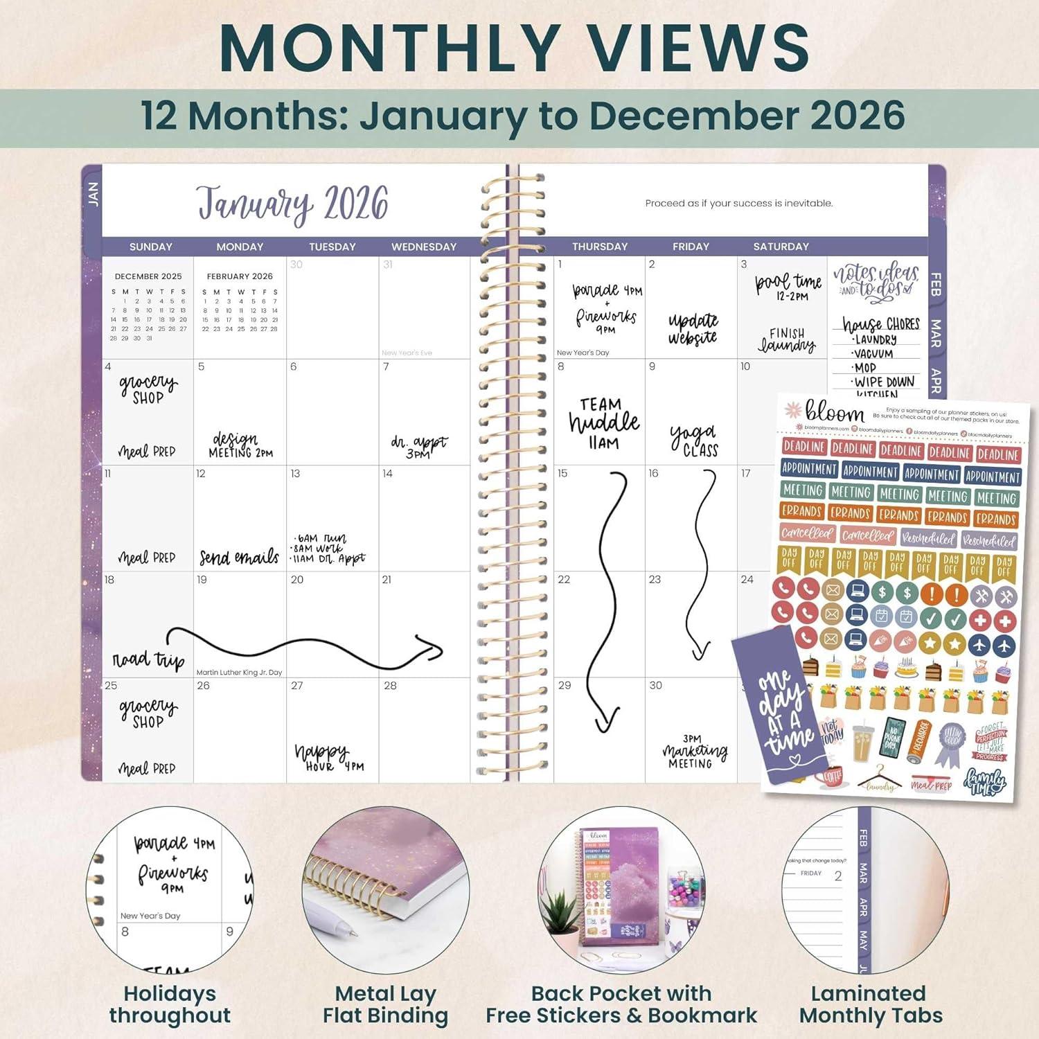 image:imagebloom daily planners 2026 Planner January to December 85 x 11 Weekly amp Monthly Dated Agenda Organizer Book with Stickers amp Tabs Flexible Soft Cover Good Things Are ComingGood Things Are Coming