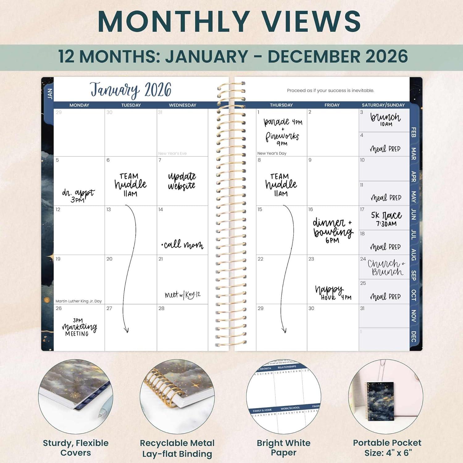 image:imagebloom daily planners 2026 Planner January to December 85 x 11 Weekly amp Monthly Dated Agenda Organizer Book with Stickers amp Tabs Flexible Soft Cover Good Things Are ComingMidnight Sky