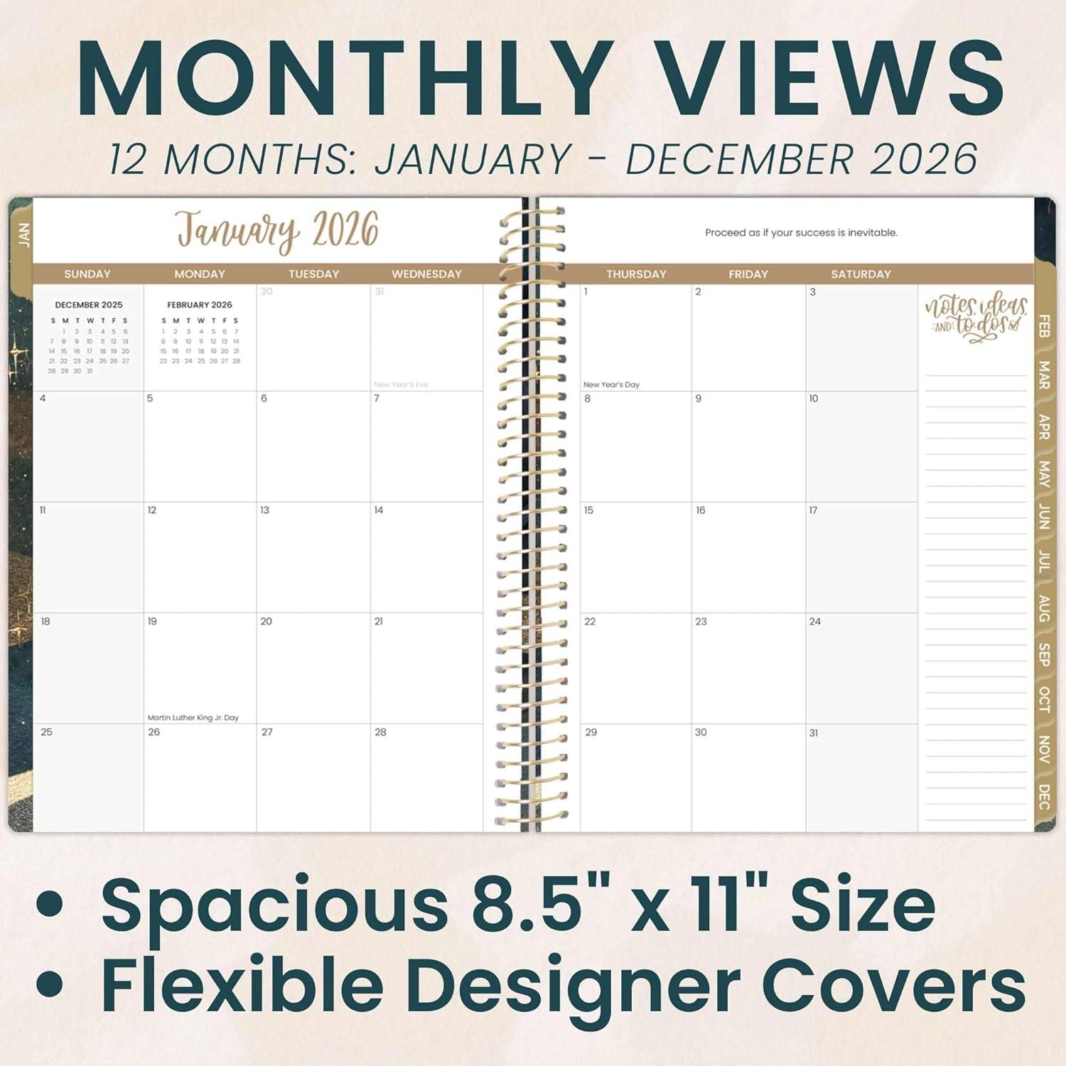 image:imagebloom daily planners 2026 Planner January to December 85 x 11 Weekly amp Monthly Dated Agenda Organizer Book with Stickers amp Tabs Flexible Soft Cover Good Things Are ComingCelestial Skies
