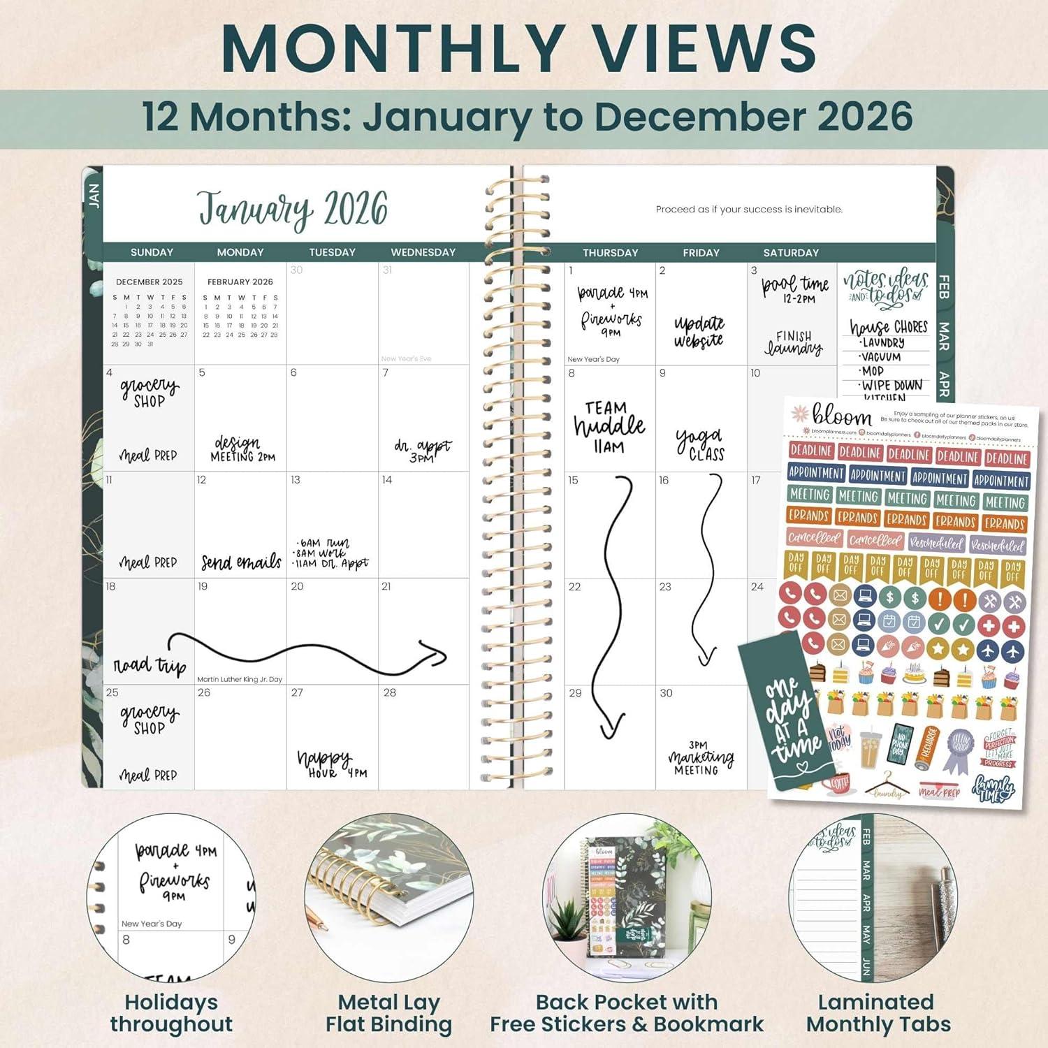 image:imagebloom daily planners 2026 Pocket Planner 4 x 6 January 2026 December 2026 MINI WeeklyMonthly Agenda Organizer amp Calendar Book Wildflower MountainsideGreen Eucalyptus