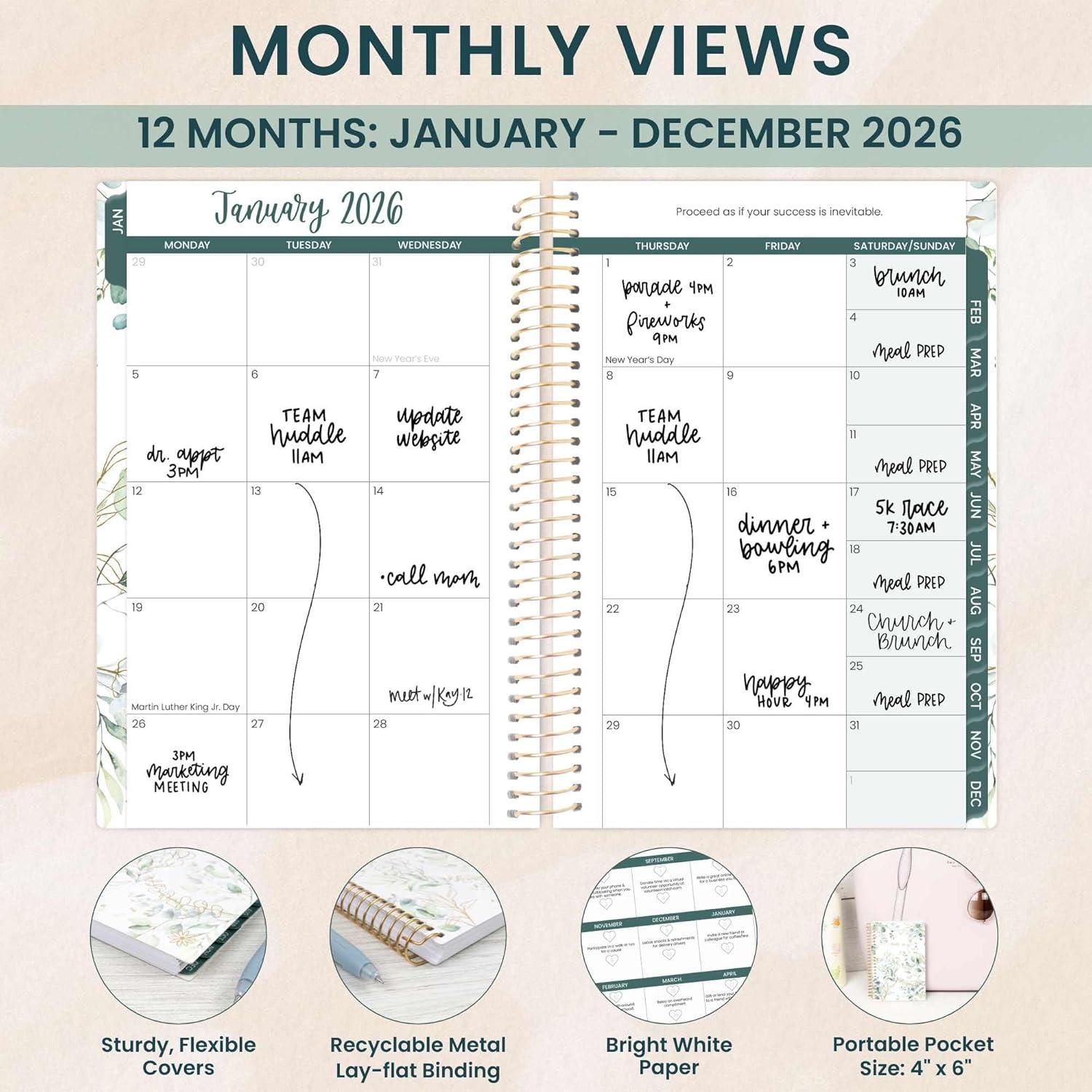 image:imagebloom daily planners 2026 Pocket Planner 4 x 6 January 2026 December 2026 MINI WeeklyMonthly Agenda Organizer amp Calendar Book Wildflower MountainsideWhite Eucalyptus