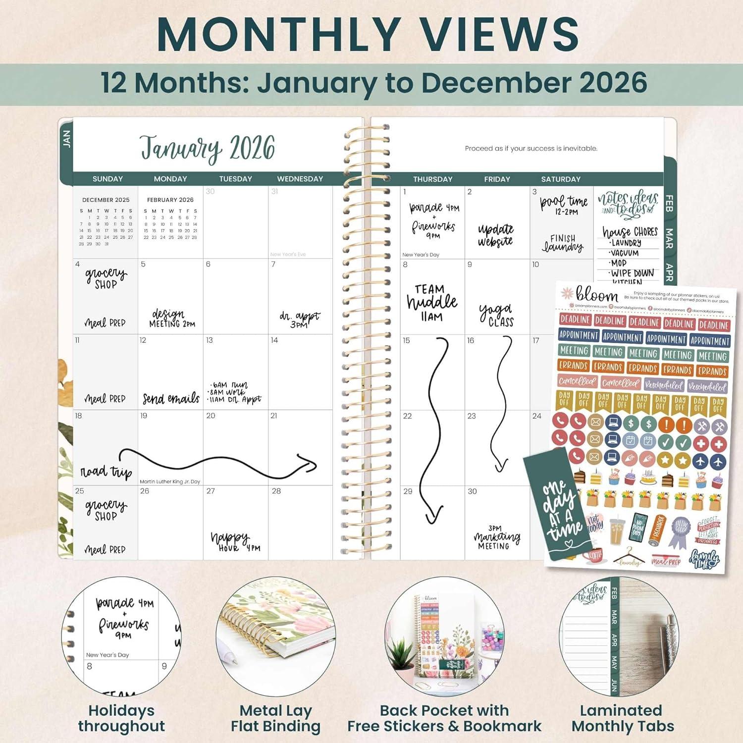 image:imagebloom daily planners 2026 Pocket Planner 4 x 6 January 2026 December 2026 MINI WeeklyMonthly Agenda Organizer amp Calendar Book Wildflower MountainsideBeige Bouquet