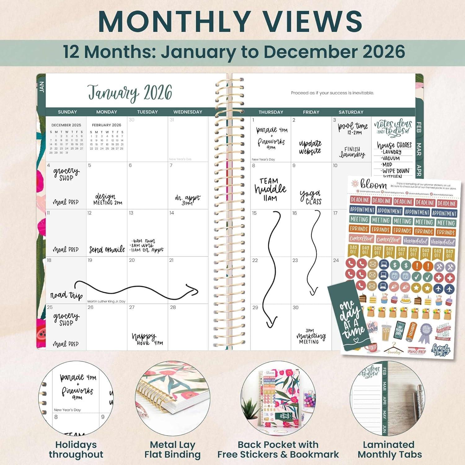 image:imagebloom daily planners 2026 Pocket Planner 4 x 6 January 2026 December 2026 MINI WeeklyMonthly Agenda Organizer amp Calendar Book Wildflower MountainsidePink Poppies
