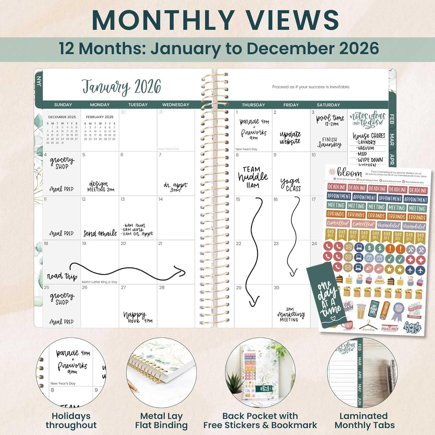 image:imagebloom daily planners 2026 Pocket Planner 4 x 6 January 2026 December 2026 MINI WeeklyMonthly Agenda Organizer amp Calendar Book Wildflower MountainsideWhite Eucalyptus