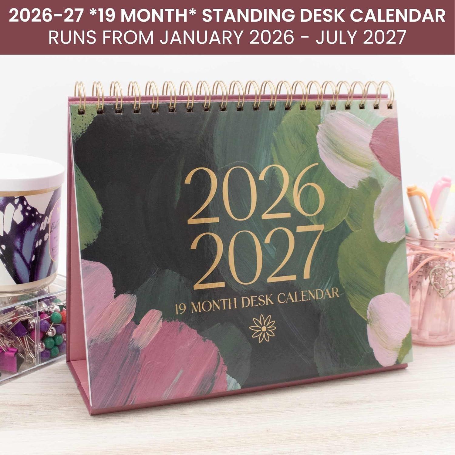 image:imagebloom daily planners 2026 Standing Flip Desk Calendar 8 x 10 Monthly Organizer January 2026 July 2027 19 Month Desktop Blotter Paint Strokes