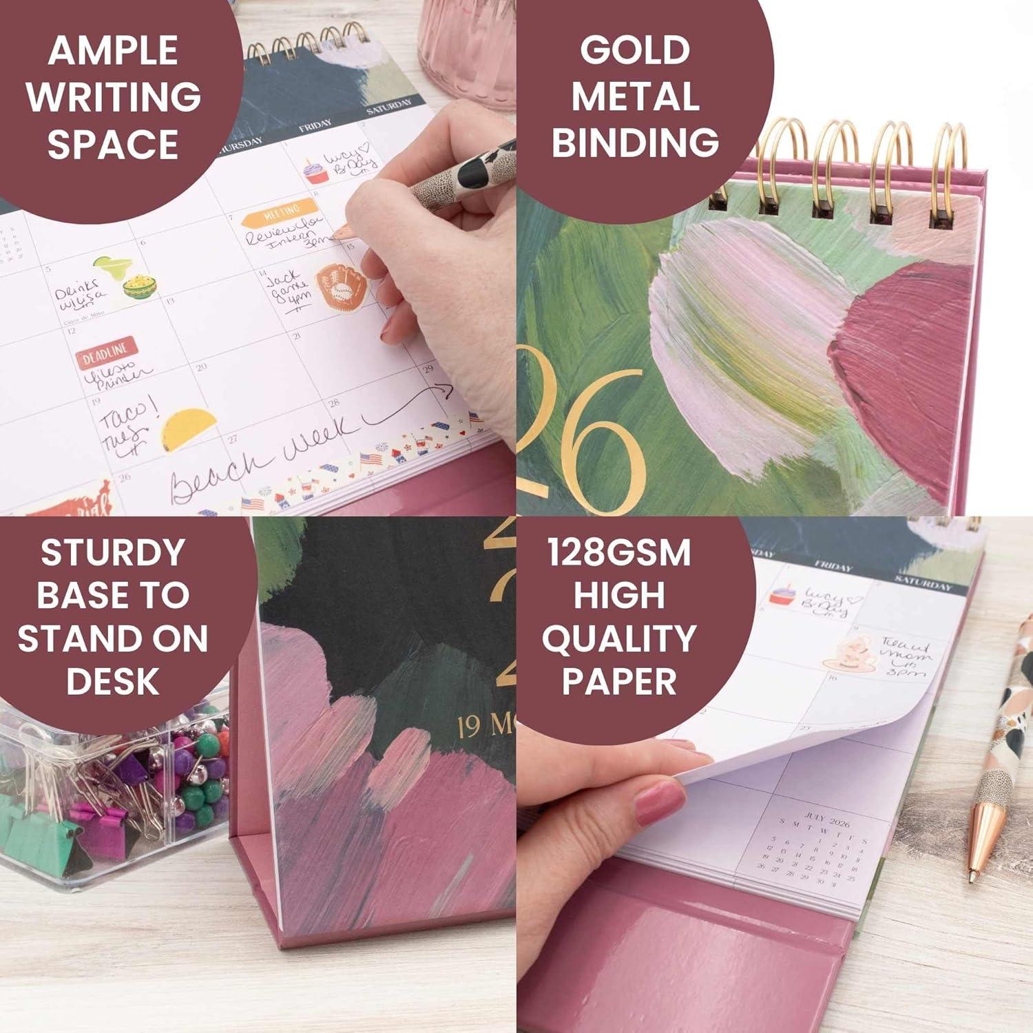 image:imagebloom daily planners 2026 Standing Flip Desk Calendar 8 x 10 Monthly Organizer January 2026 July 2027 19 Month Desktop Blotter Paint Strokes