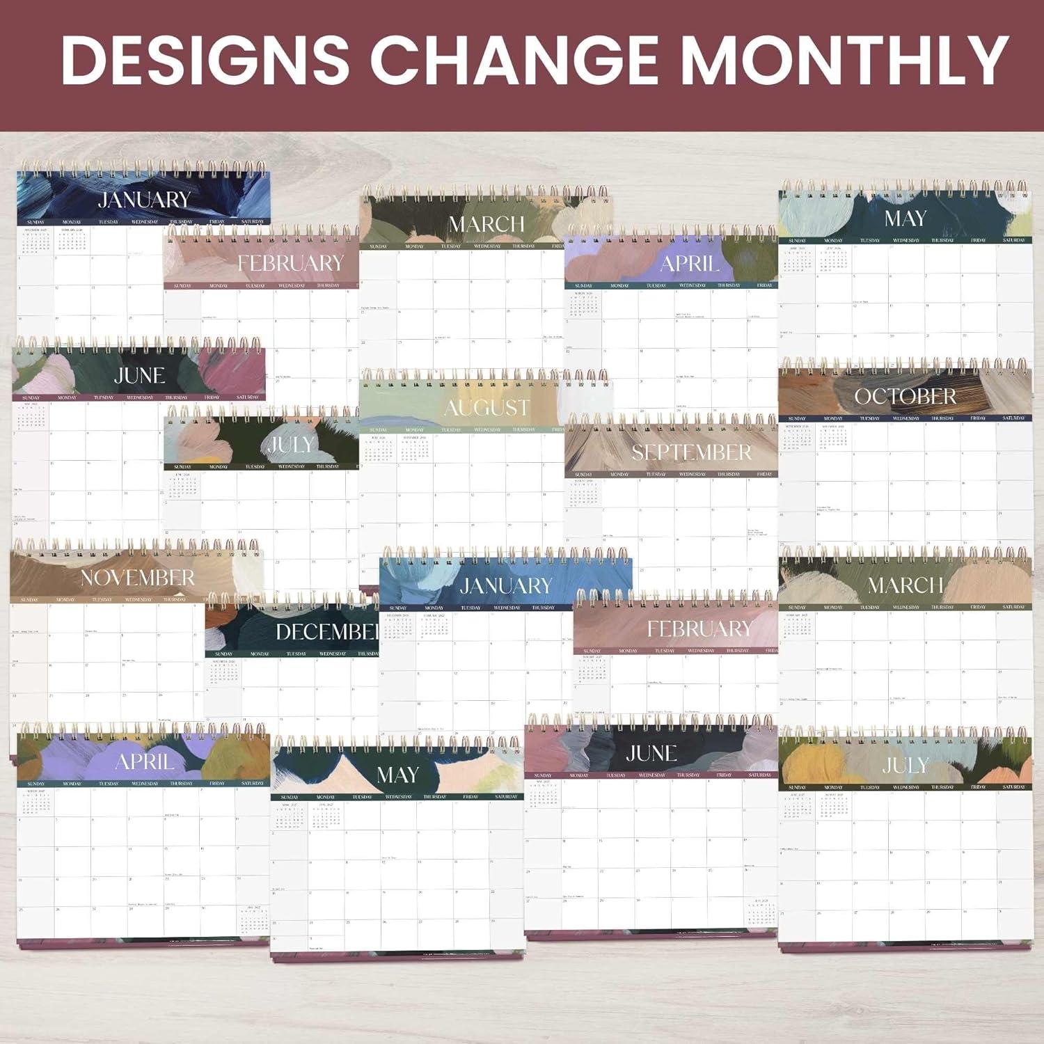 image:imagebloom daily planners 2026 Standing Flip Desk Calendar 8 x 10 Monthly Organizer January 2026 July 2027 19 Month Desktop Blotter Paint Strokes