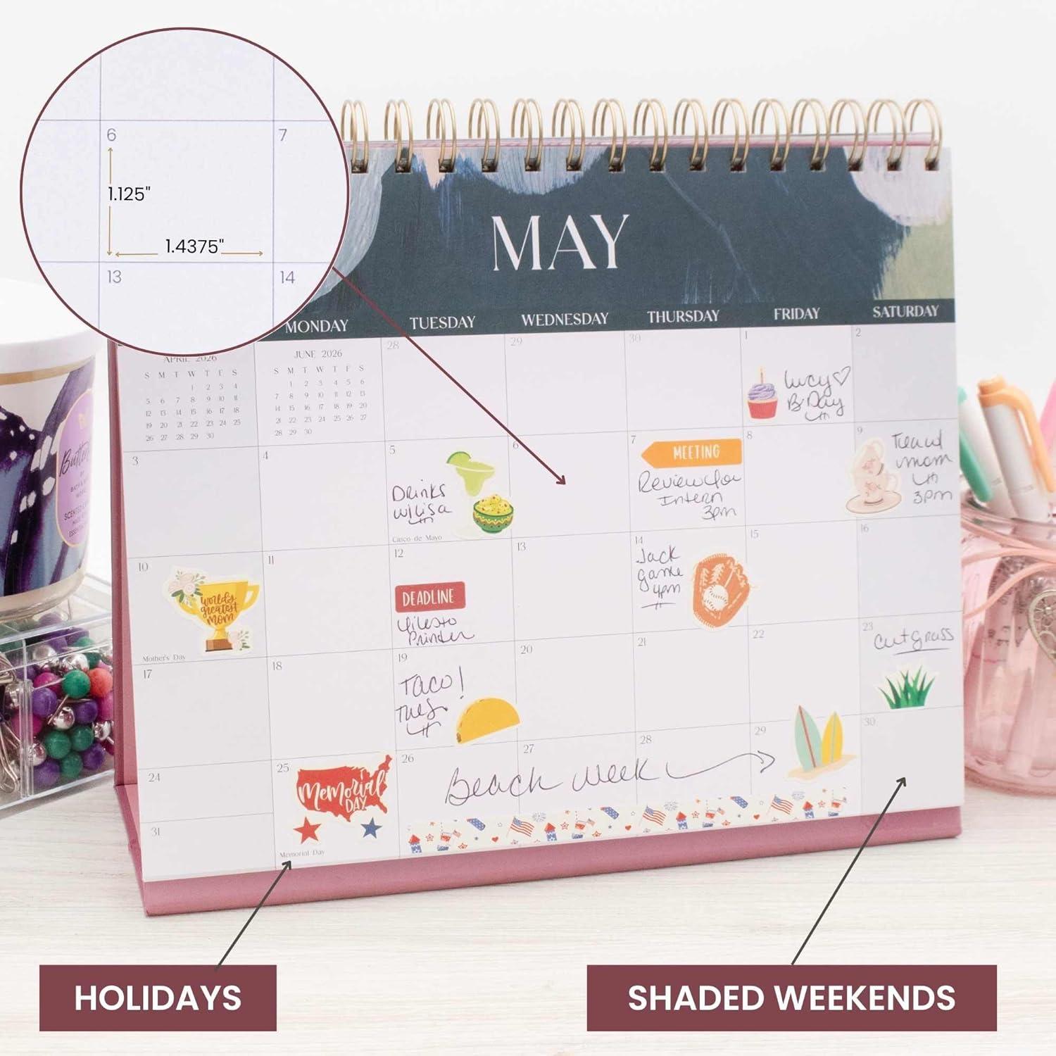 image:imagebloom daily planners 2026 Standing Flip Desk Calendar 8 x 10 Monthly Organizer January 2026 July 2027 19 Month Desktop Blotter Paint Strokes