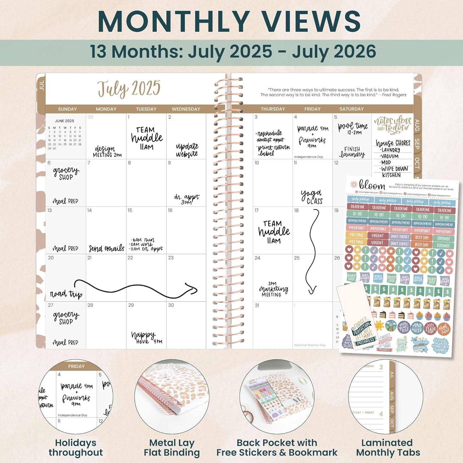 image:imagebloom daily planners 20262027 85 x 11 Academic Year Day Planner July 2026 July 2027 13 Months Weekly amp Monthly Agenda Organizer with Stickers amp Tabs Seaside WhimsyTan Leopard 202526