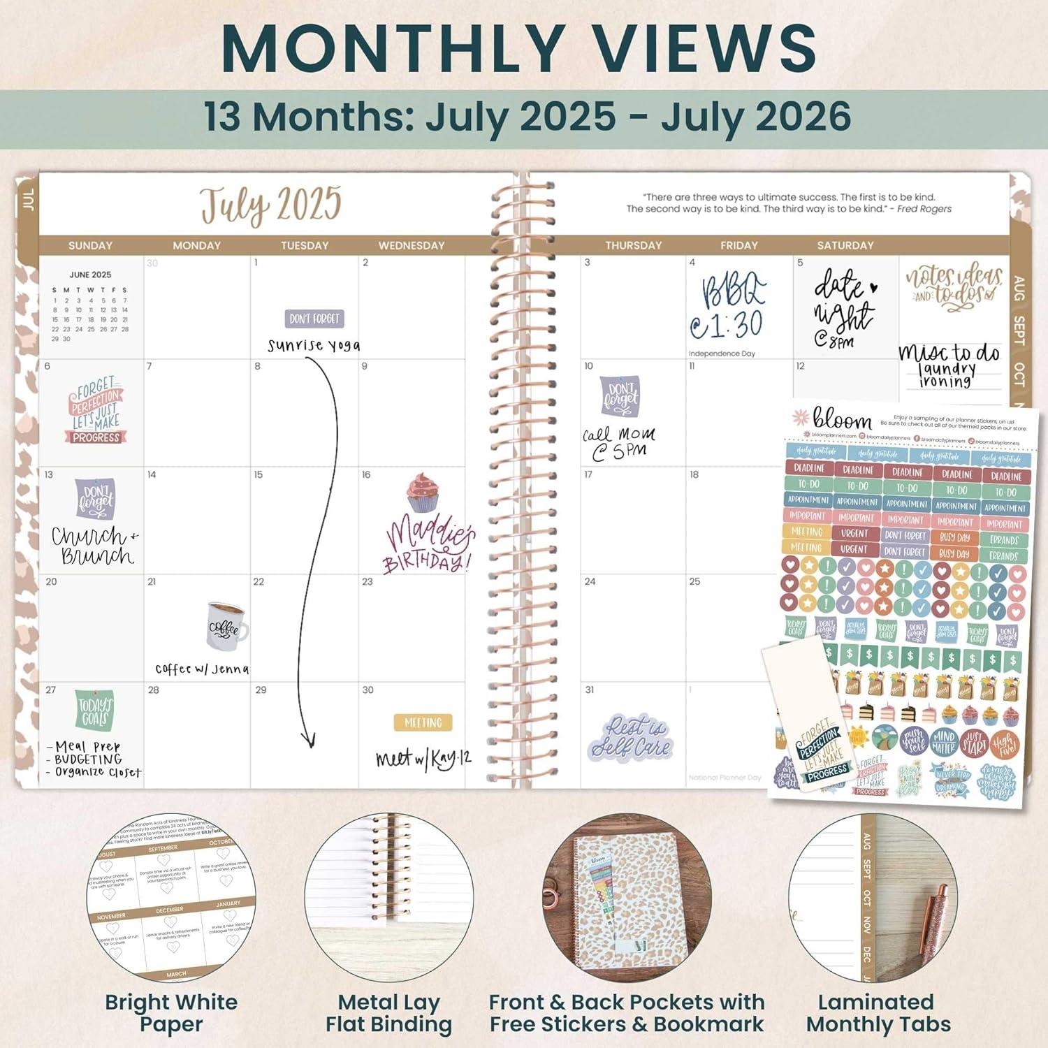 image:imagebloom daily planners 20262027 85 x 11 Academic Year Day Planner July 2026 July 2027 13 Months Weekly amp Monthly Agenda Organizer with Stickers amp Tabs Seaside WhimsyTan Leopard 202526