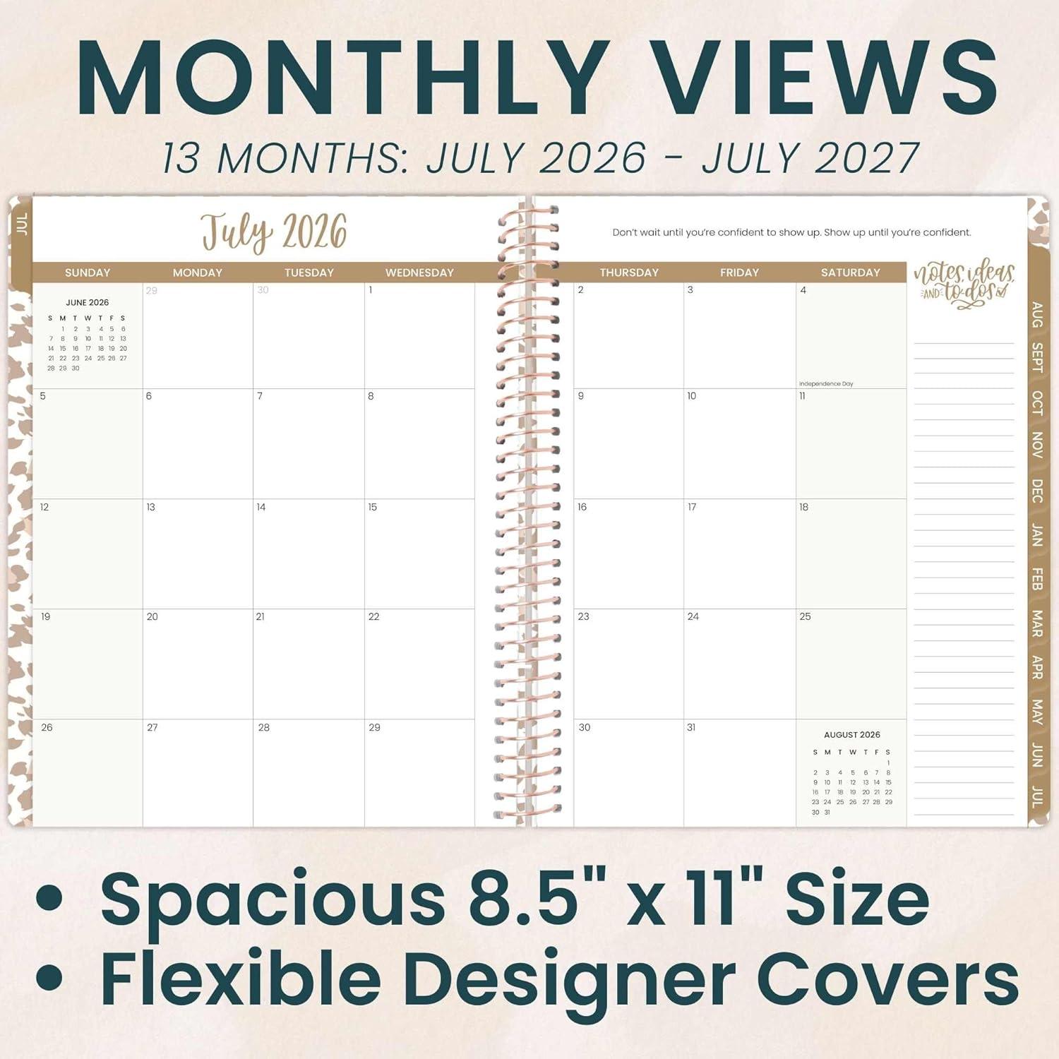 image:imagebloom daily planners 20262027 85 x 11 Academic Year Day Planner July 2026 July 2027 13 Months Weekly amp Monthly Agenda Organizer with Stickers amp Tabs Seaside WhimsyTan Leopard 202627