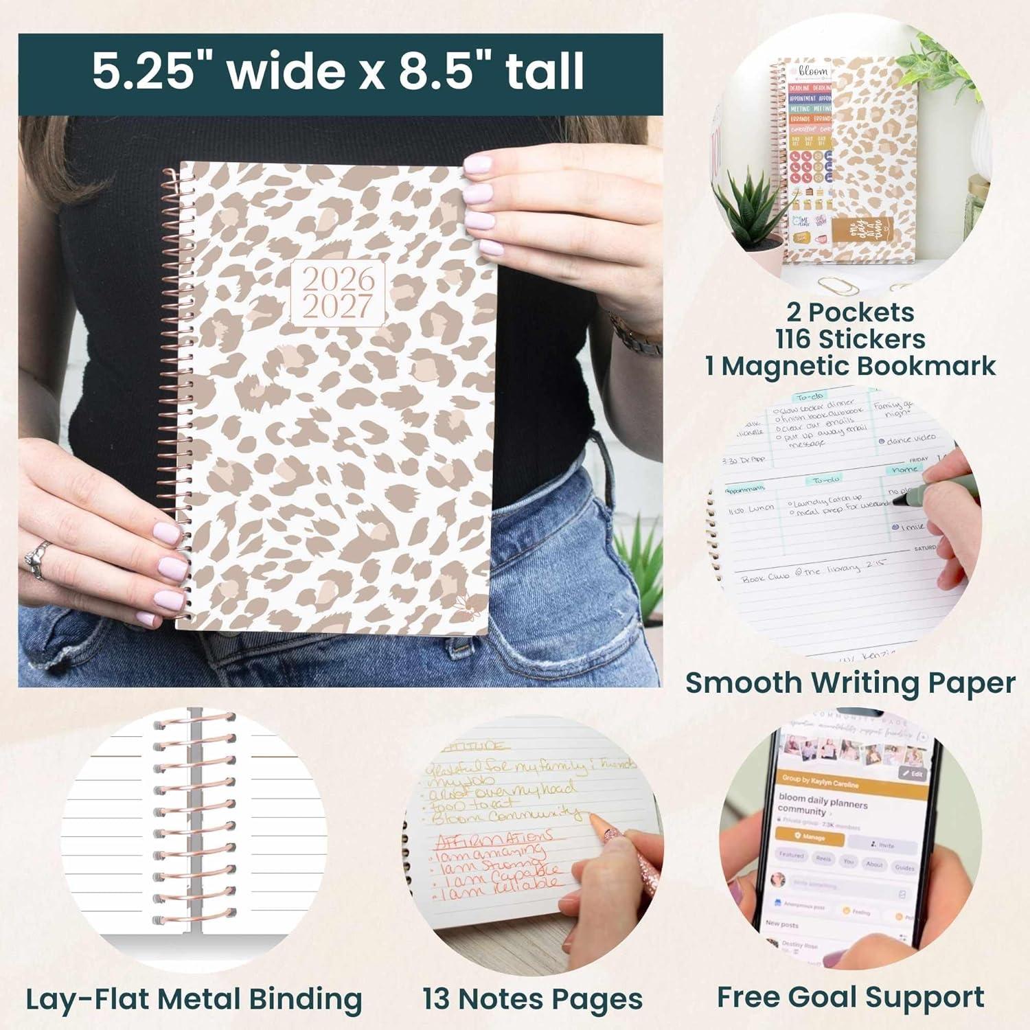 image:imagebloom daily planners 20262027 85 x 11 Academic Year Day Planner July 2026 July 2027 13 Months Weekly amp Monthly Agenda Organizer with Stickers amp Tabs Seaside WhimsyTan Leopard 202627