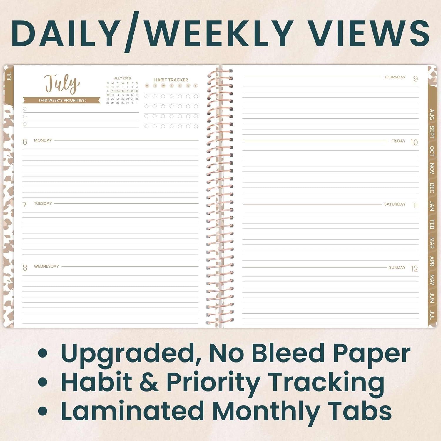 image:imagebloom daily planners 20262027 85 x 11 Academic Year Day Planner July 2026 July 2027 13 Months Weekly amp Monthly Agenda Organizer with Stickers amp Tabs Seaside WhimsyTan Leopard 202627